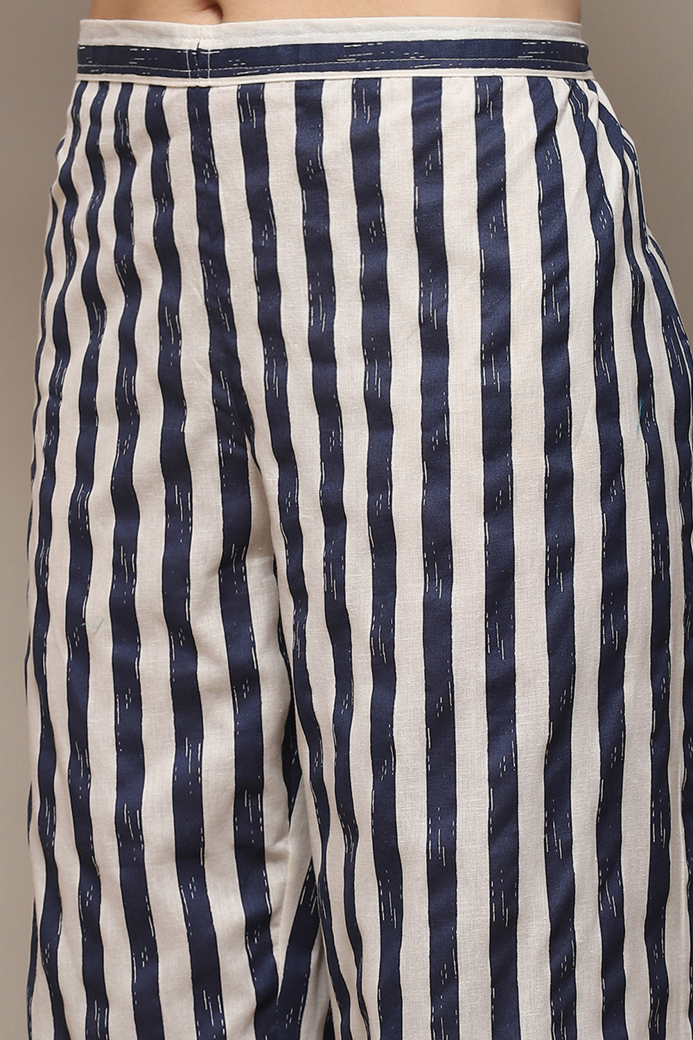 Natural & Blue Cotton Flax Straight Kurta Palazzo Suit Set image number 2