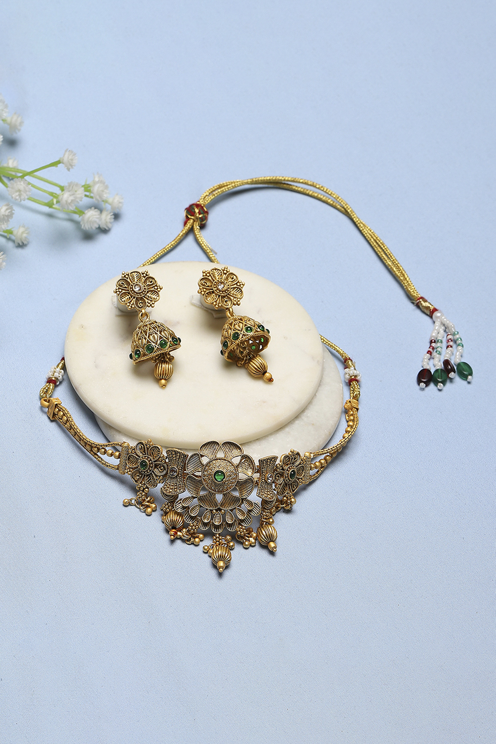 Green Brass Necklace Set image number 0