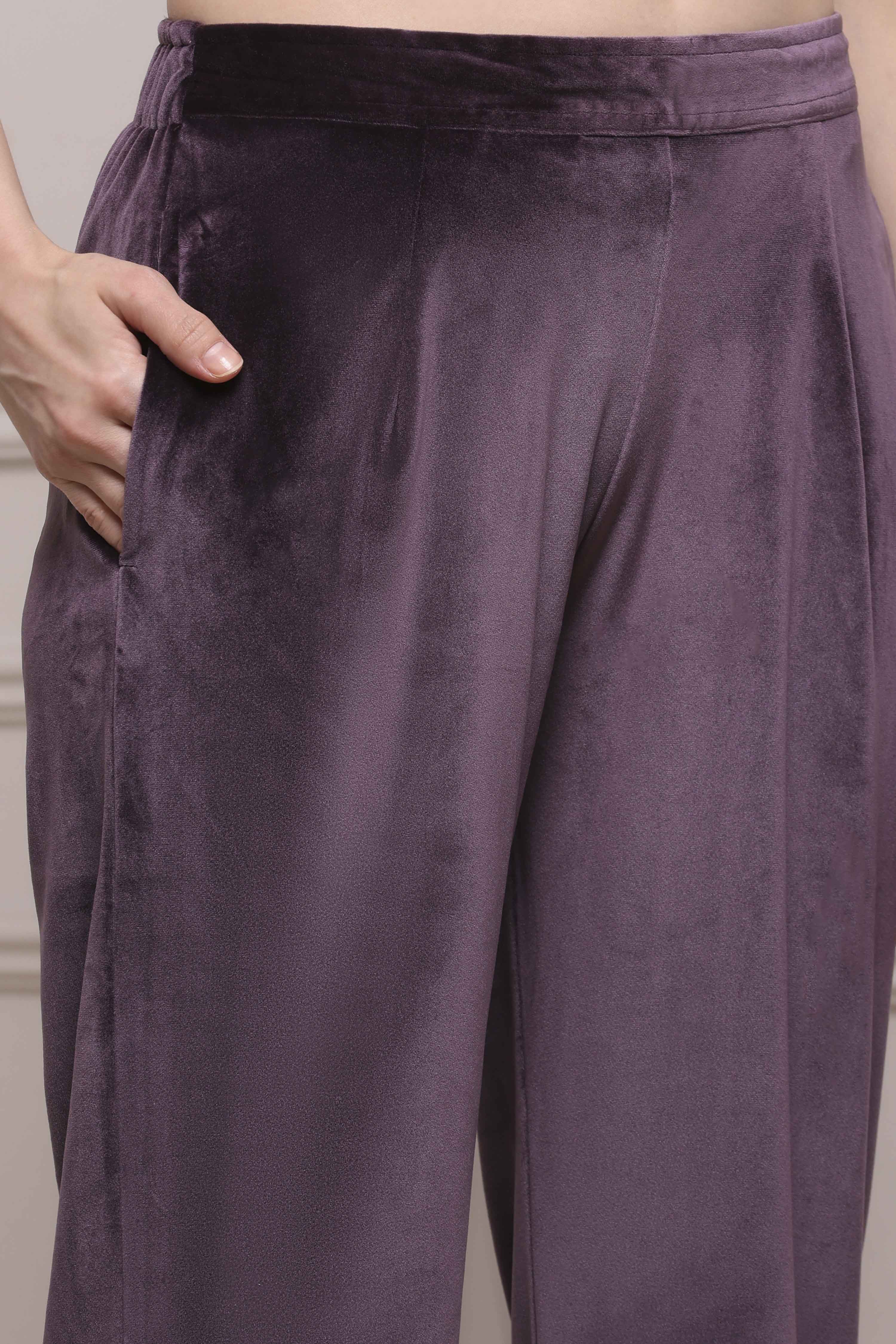 Lavender Polyester Straight Dyed Suit Set image number 2