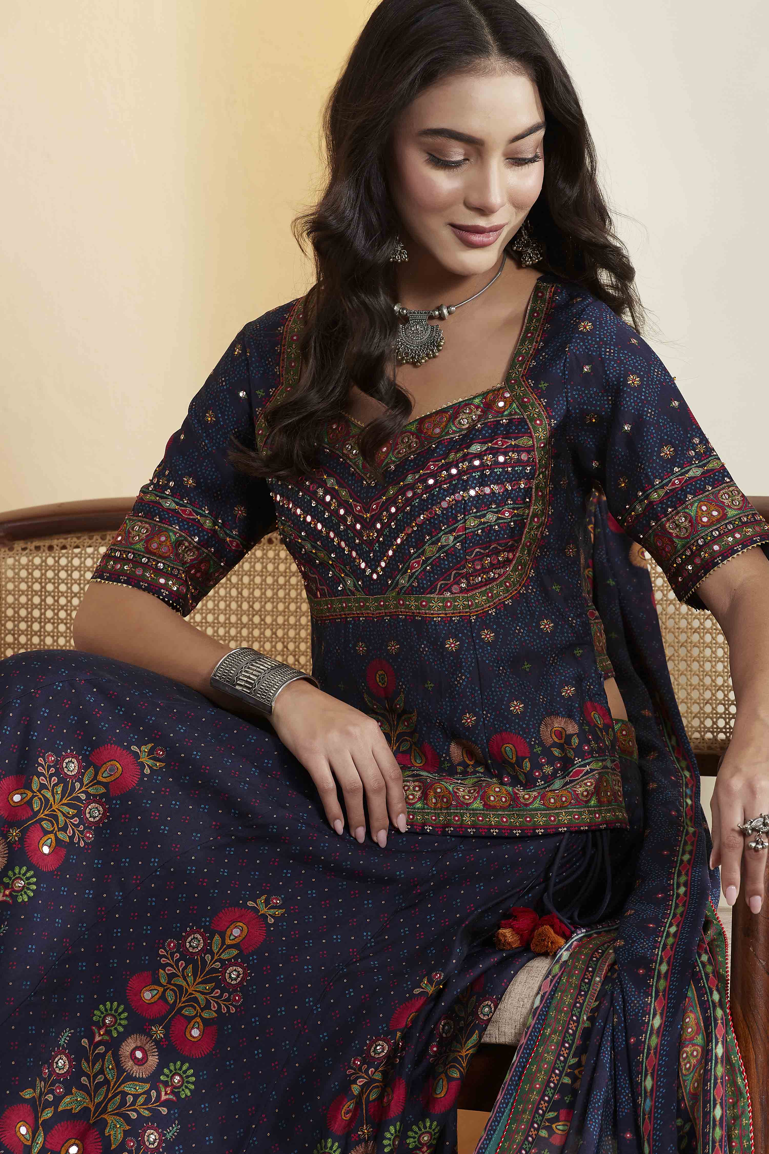 Blue Cotton Silk Straight Lehenga Set image number 1