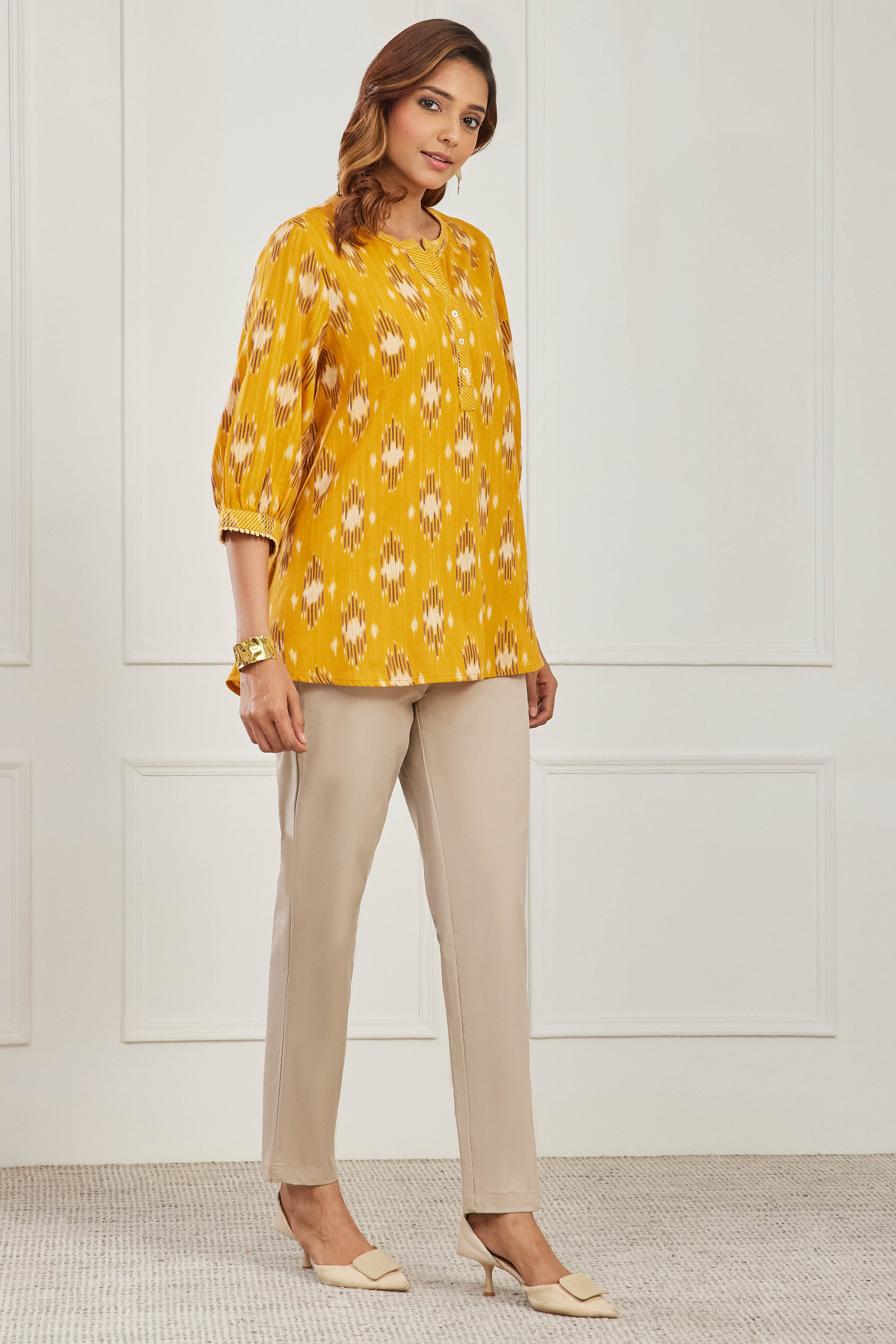 Yellow Cotton Straight Kurta image number 4