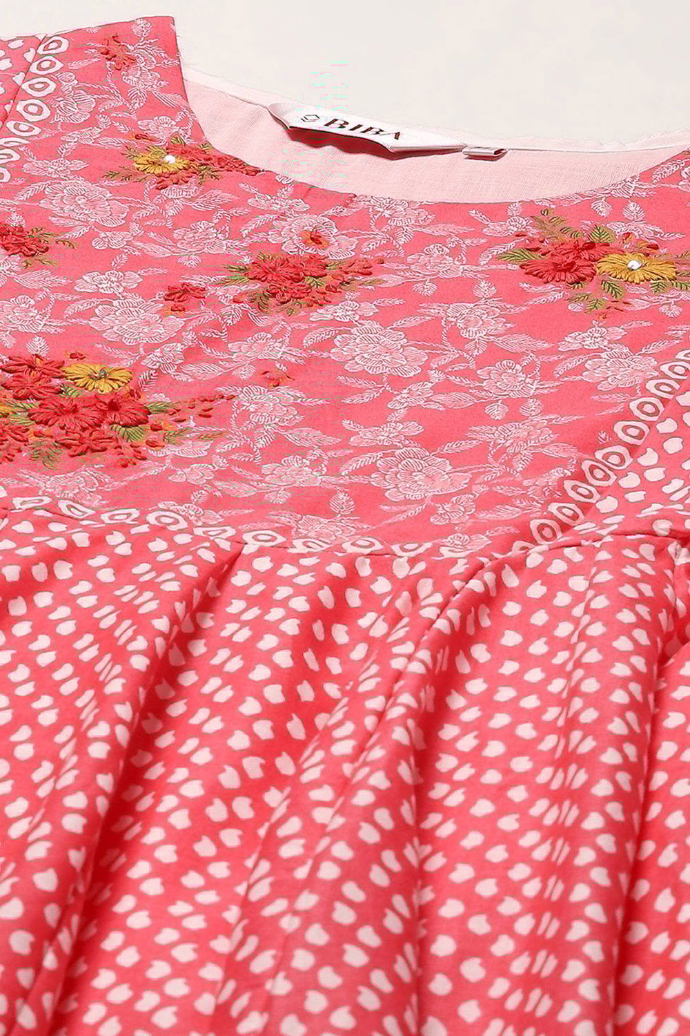 White Pink Cotton Anarkali Printed Kurta Churidar Suit Set image number 1