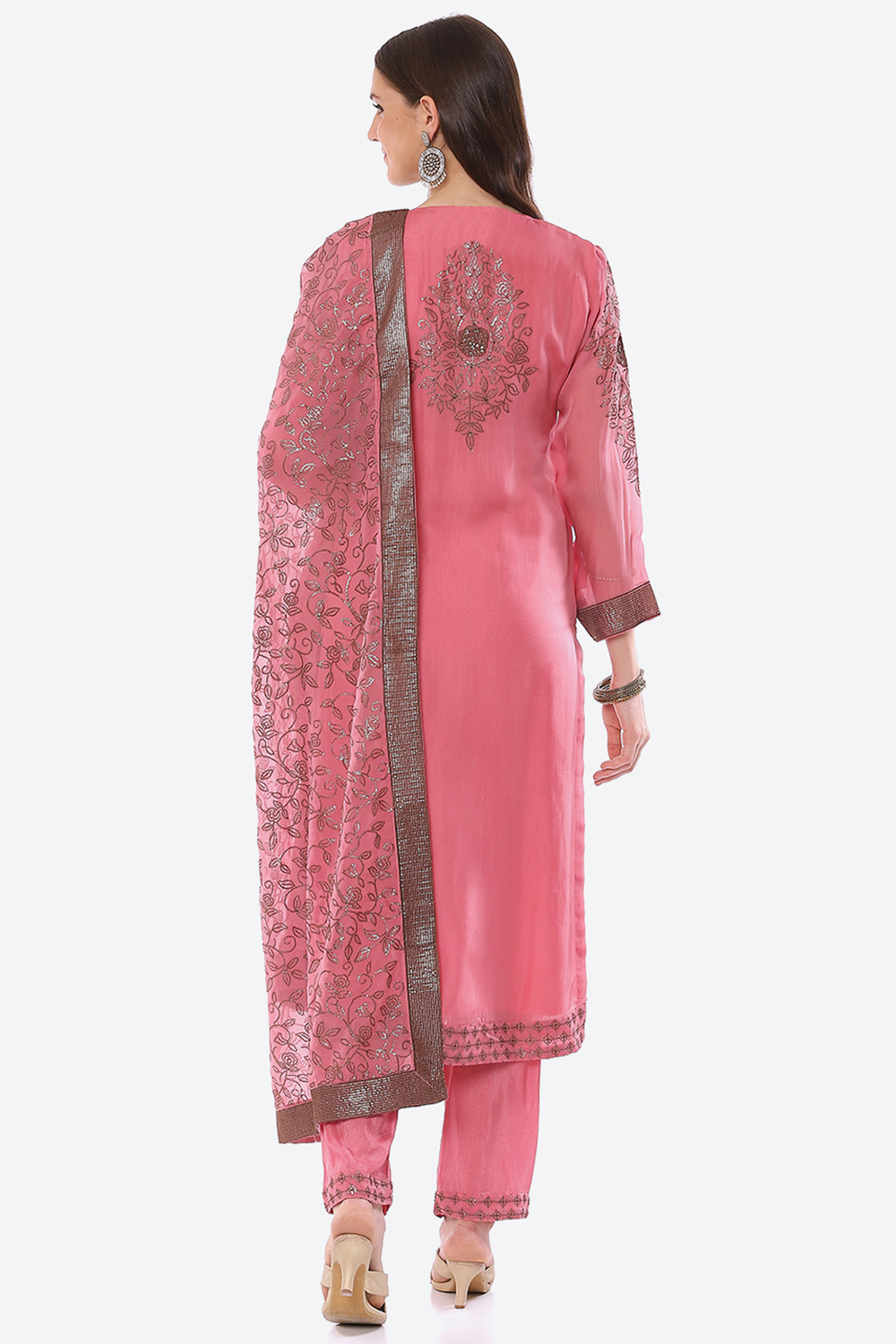Pink Organza Satin Unstitched Suit Set image number 4