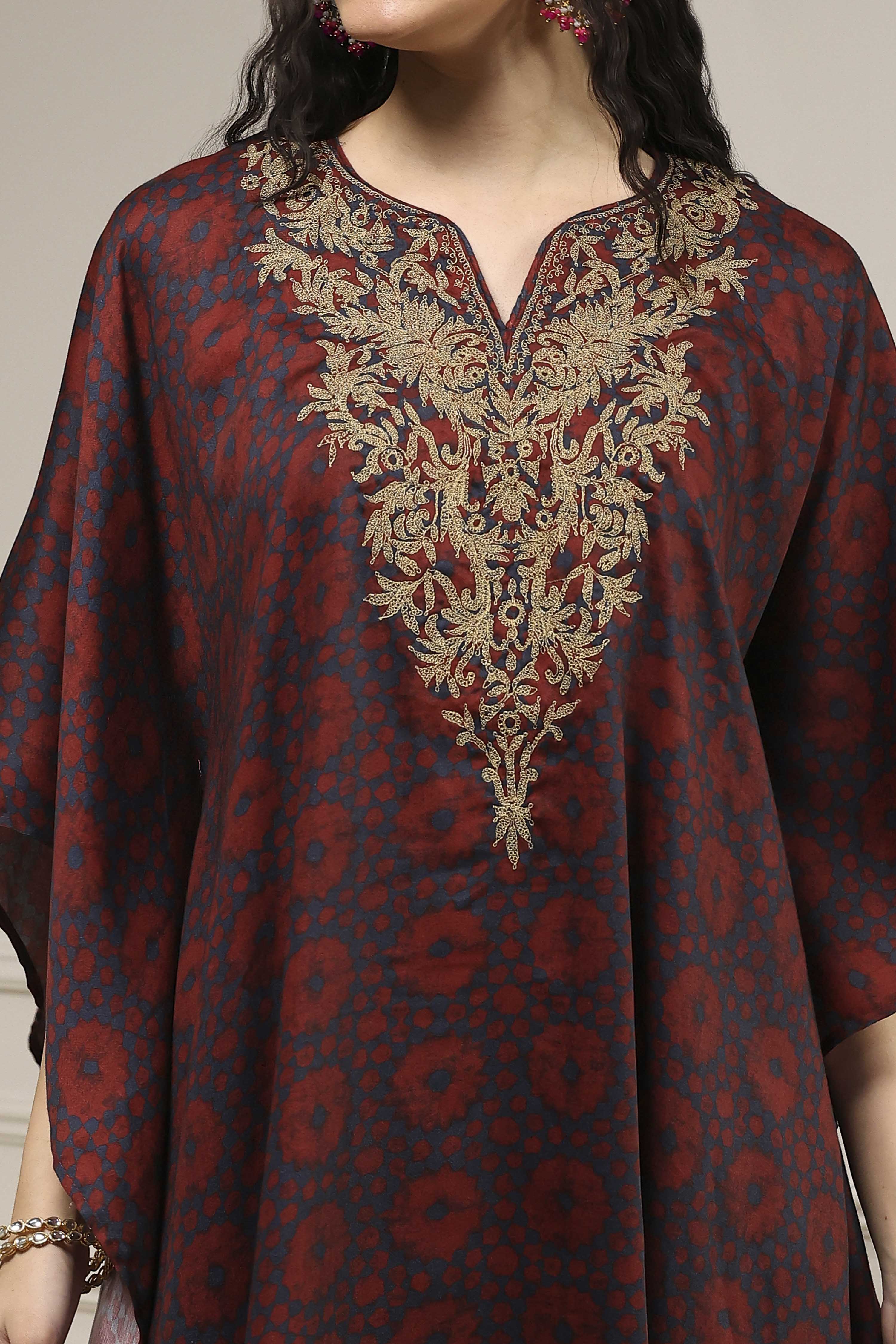 Blue-Brown Satin Printed Fusion Set image number 1