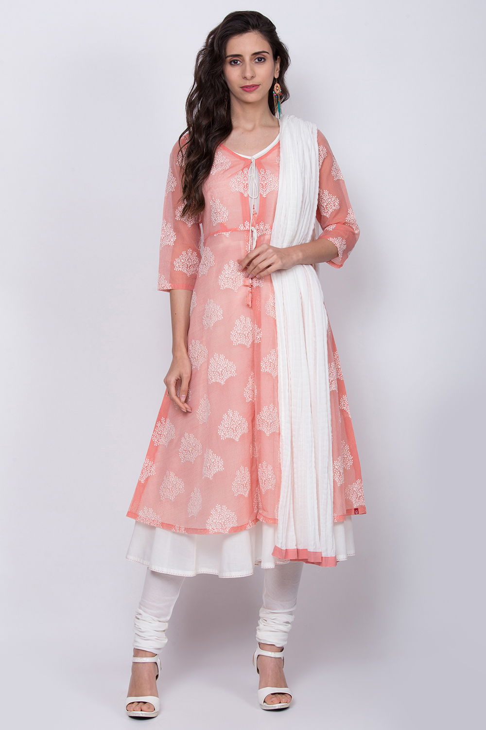 Peach Art Silk Front Open Kurta Churidar Suit Set image number 0