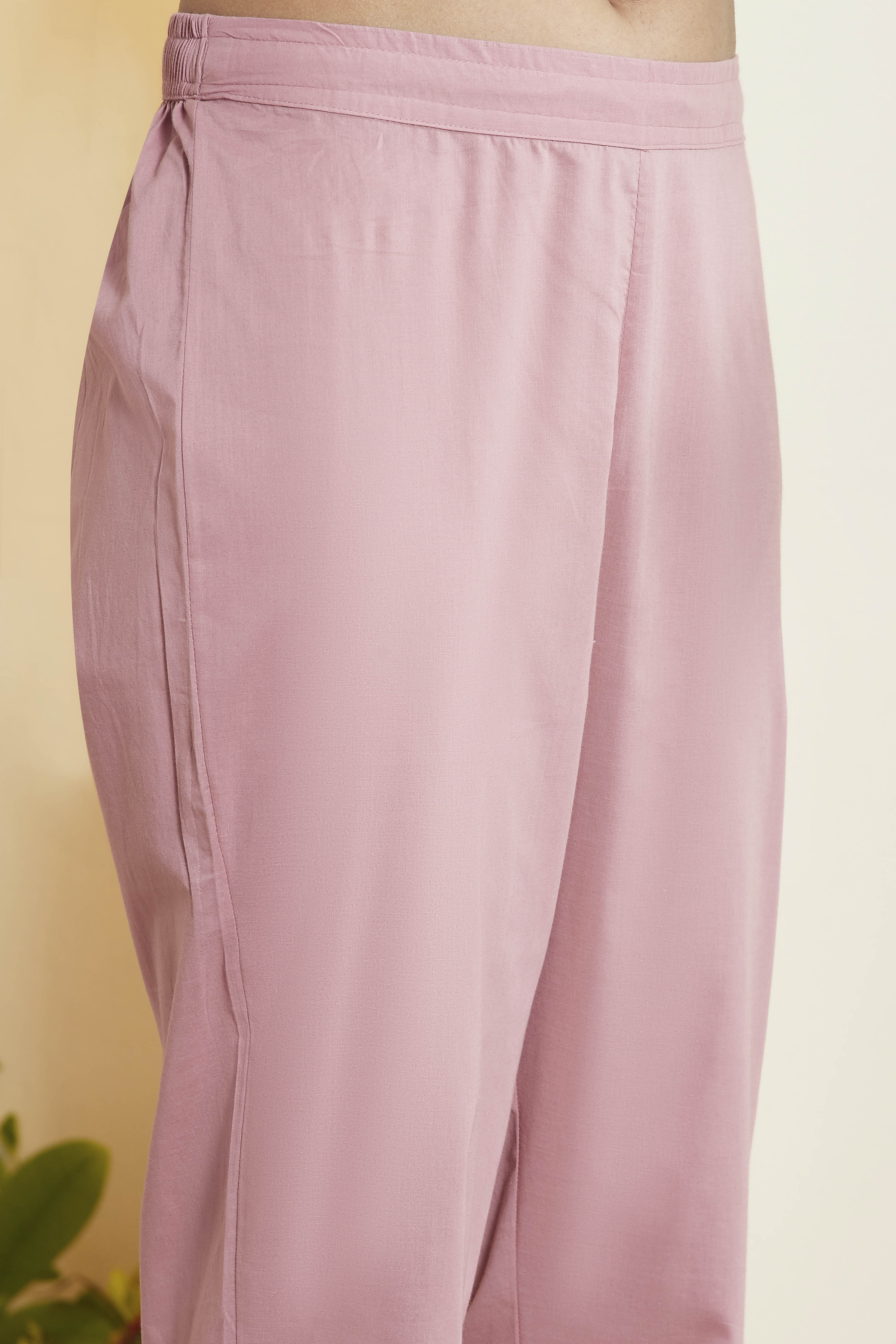 Old Rose Cotton Silk Embroidered A-Line Kurta Set image number 2