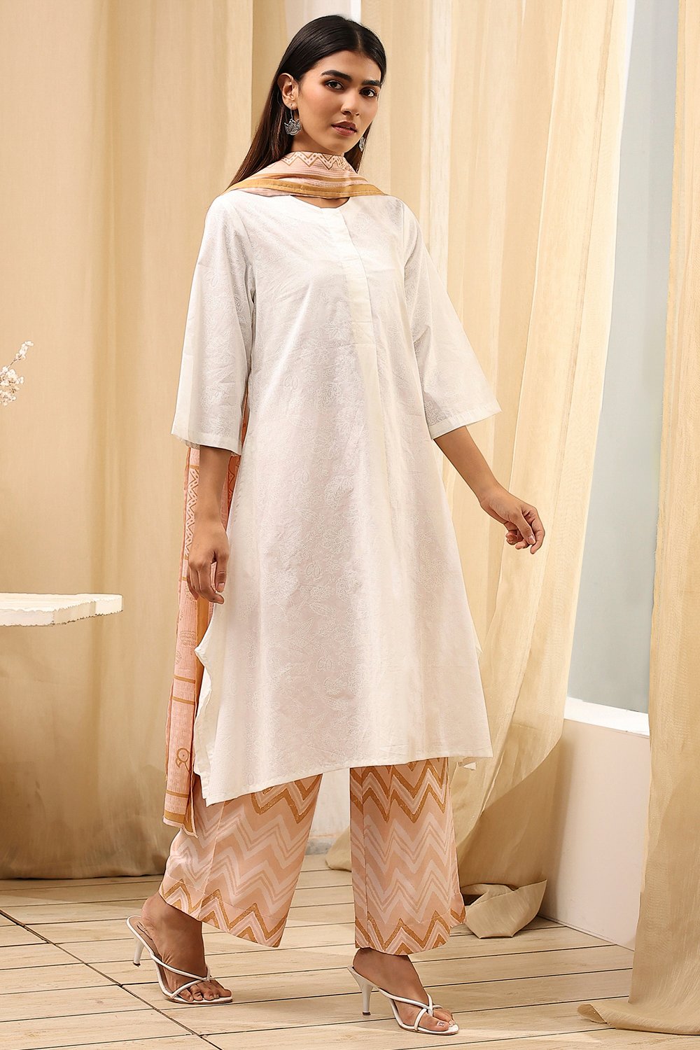 Blue Cotton Straight Suit Set image number 4