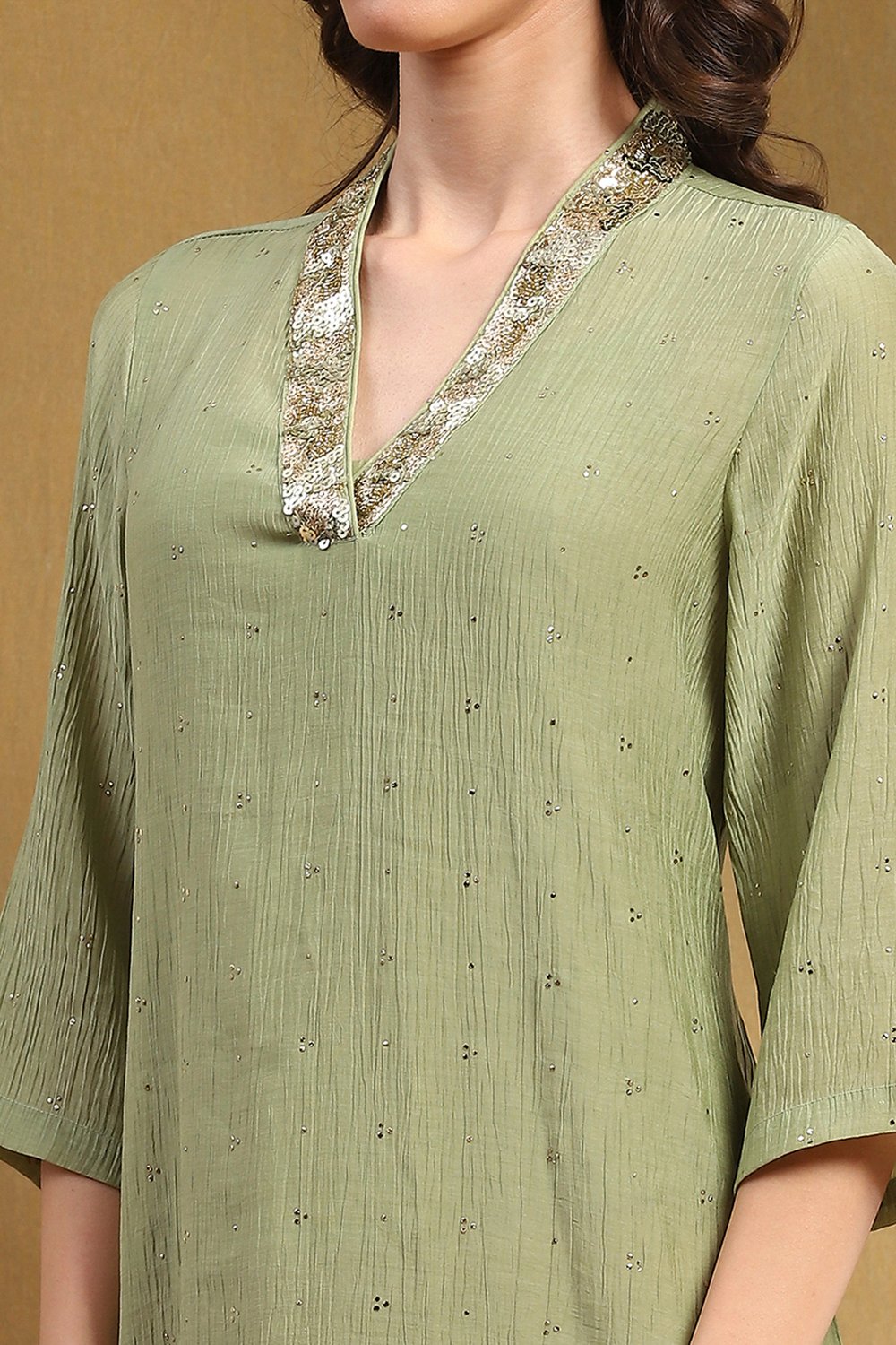 Mauve Crinkled Festive Straight Kurta image number 1