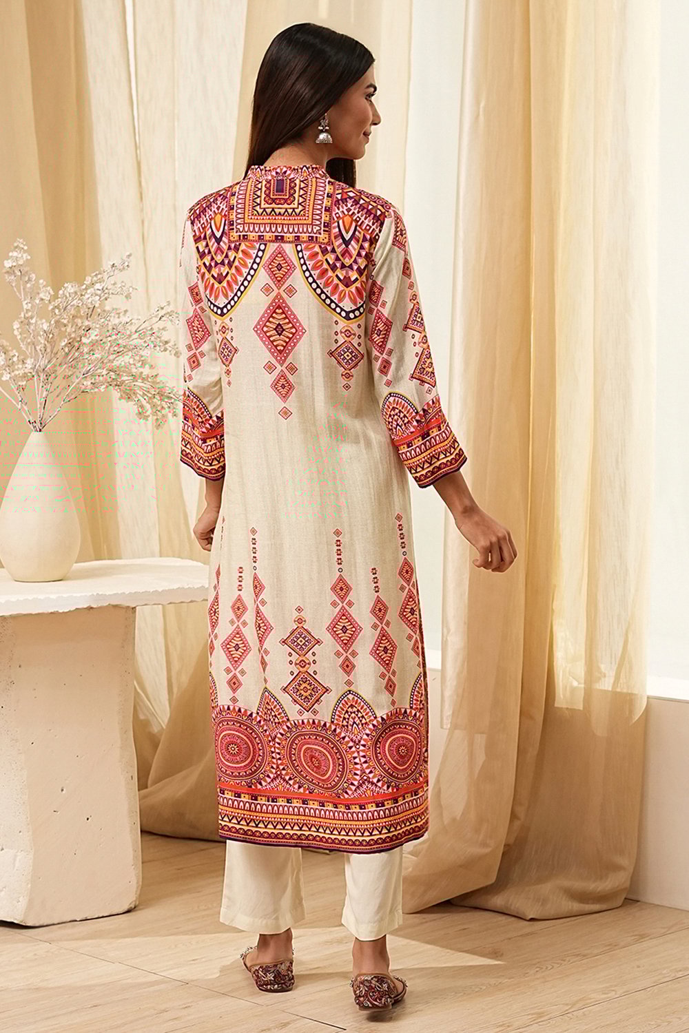 Dull Blue Printed Straight Suit Set image number 4
