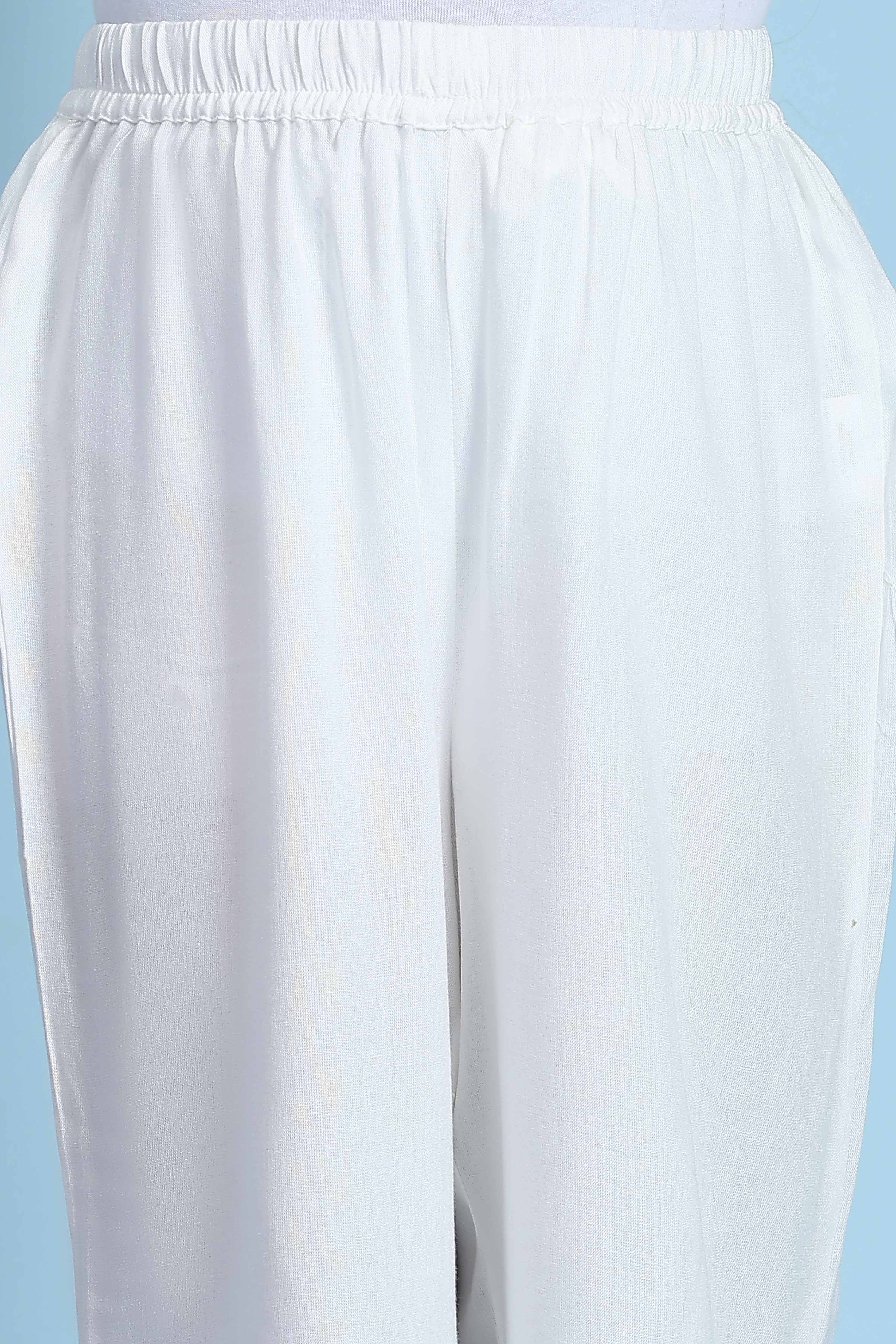 White Viscose Rayon Solid Straight Suit Set image number 2