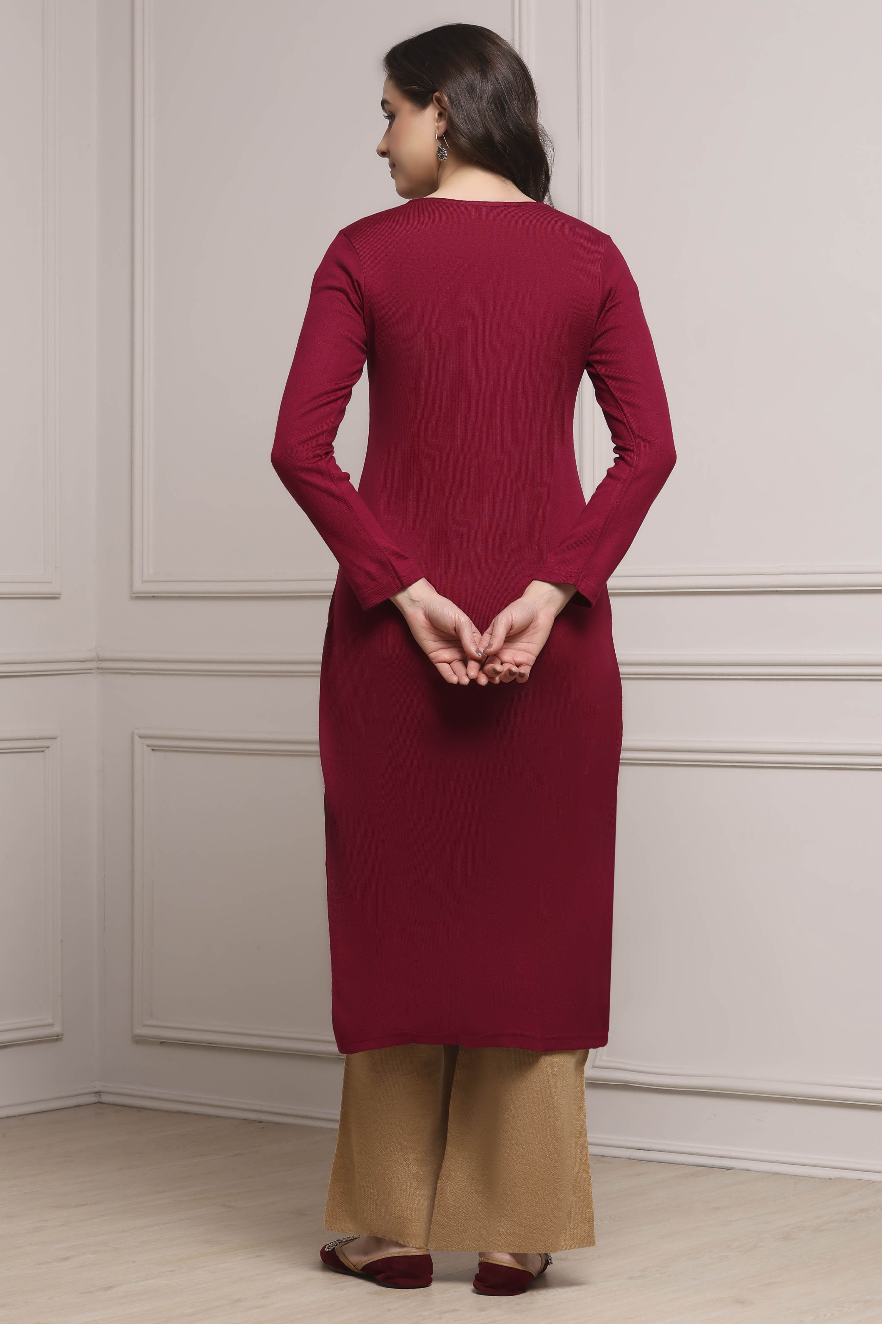 Black Acrylic Straight Dyed Kurta image number 3