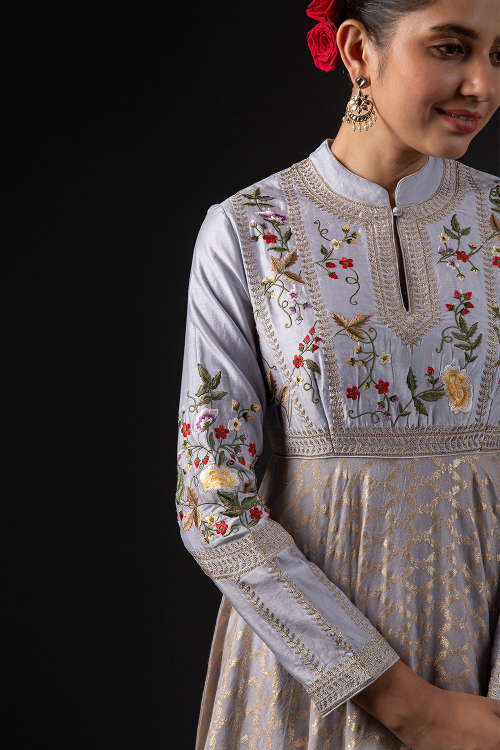 Rohit Bal Off White Cotton Silk Anarkali Embroidered Suit Set image number 9