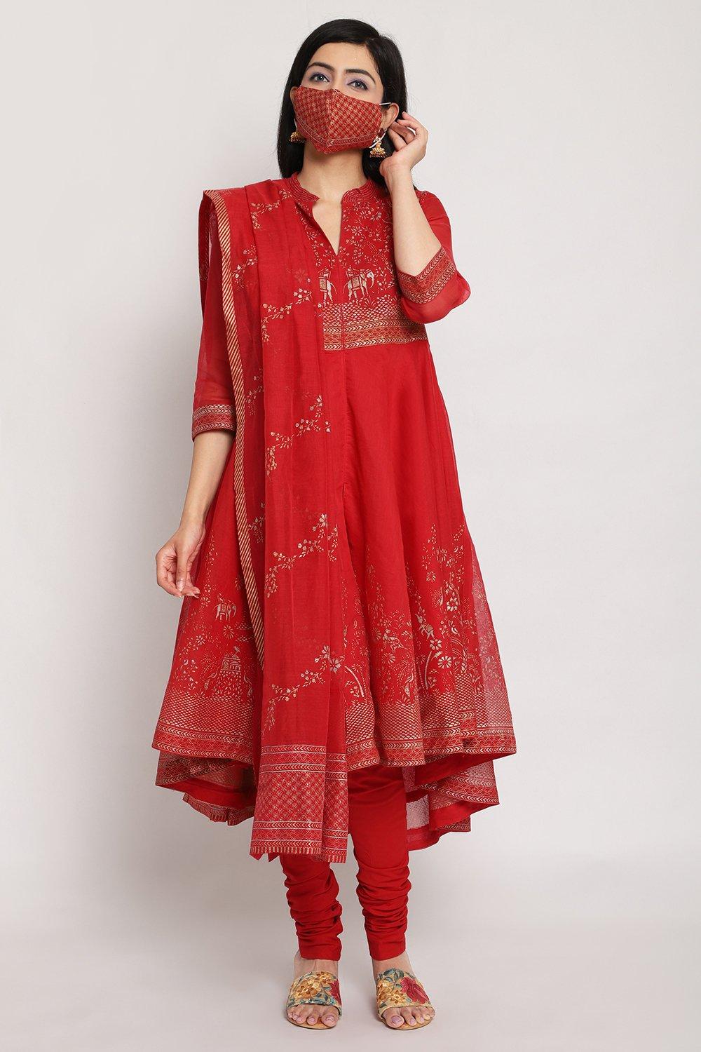 Red Straight Kurta Churidar Suit Set image number 3