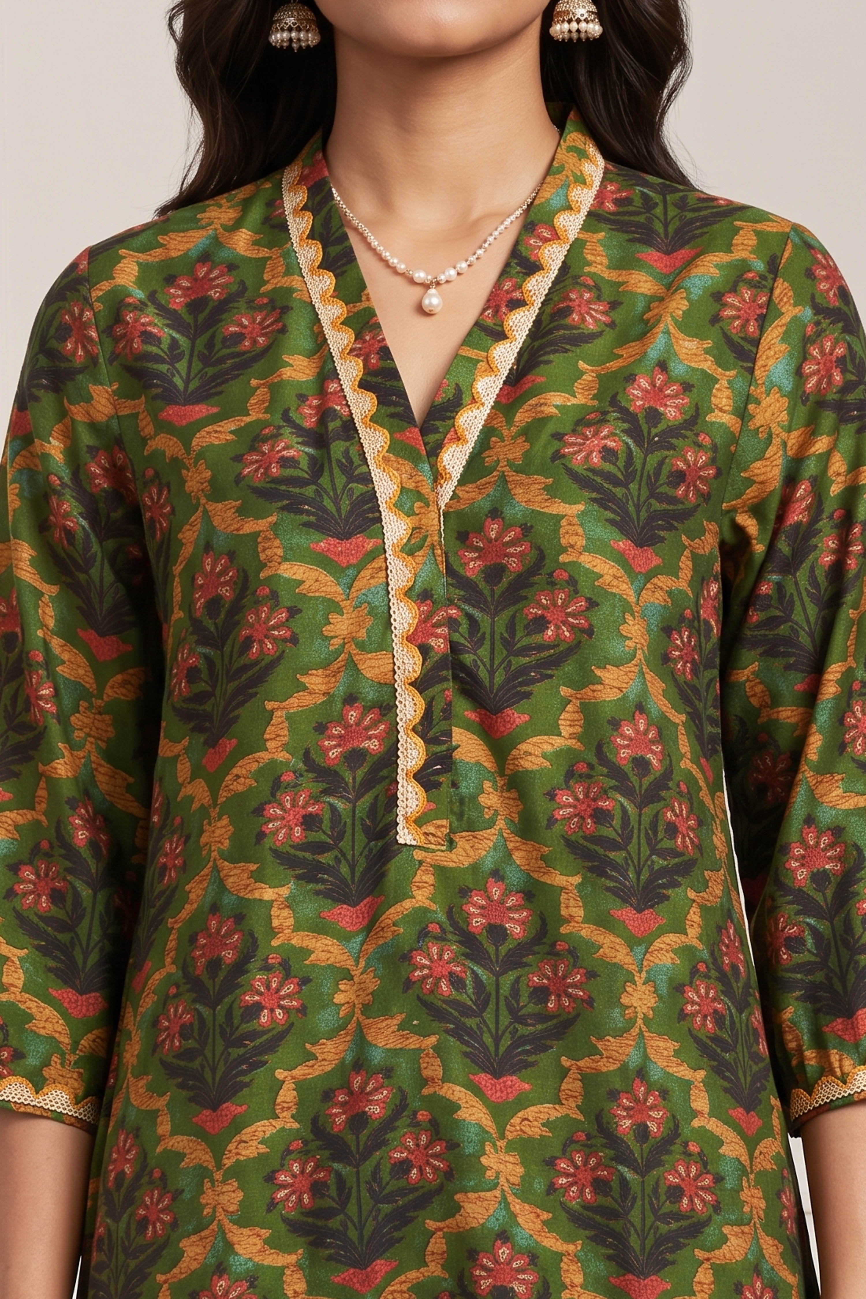 Green Poly Viscose Straight Kurta Pants Set image number 1