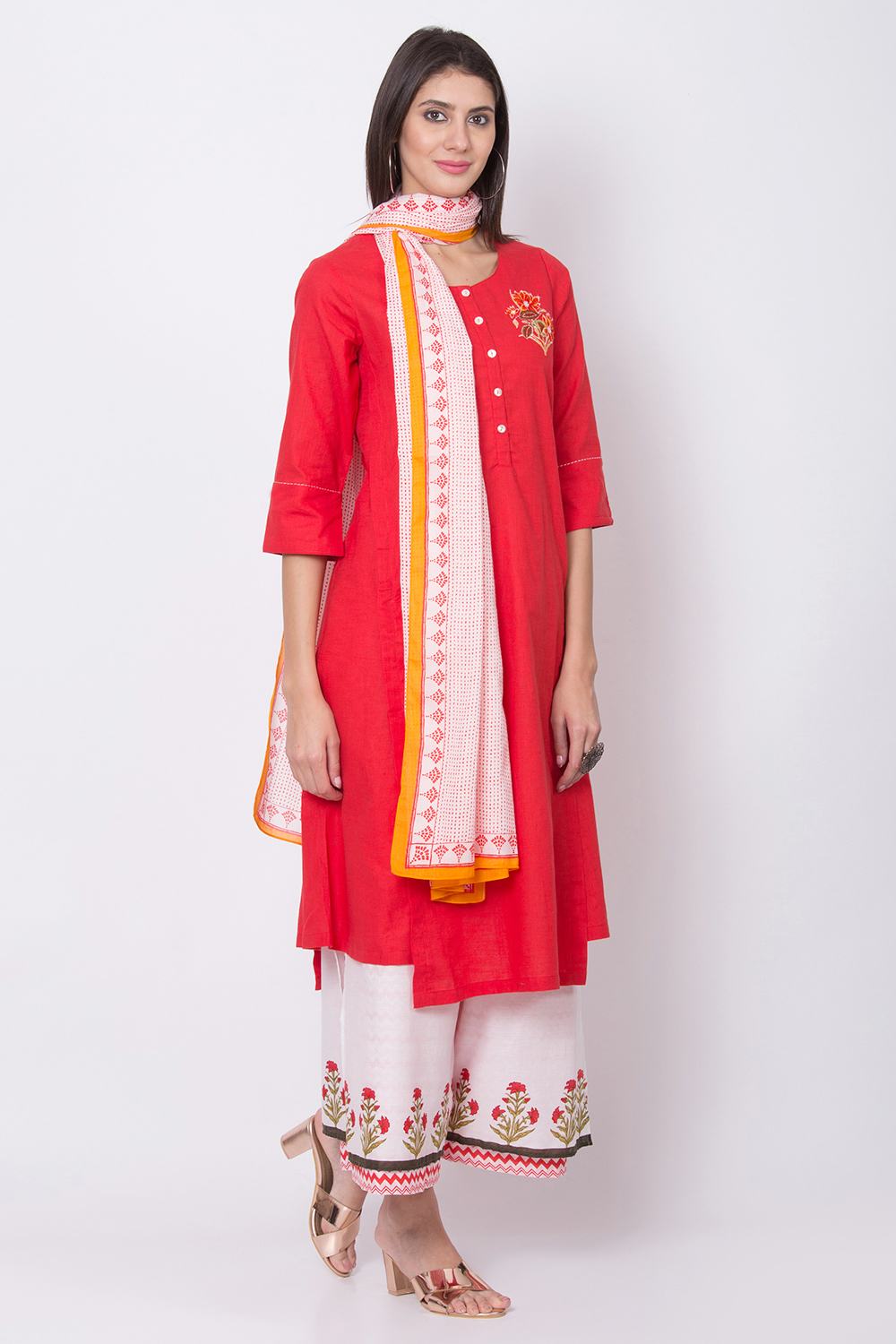 Charcoal Cotton A-Line Kurta Palazzo Suit Set image number 3