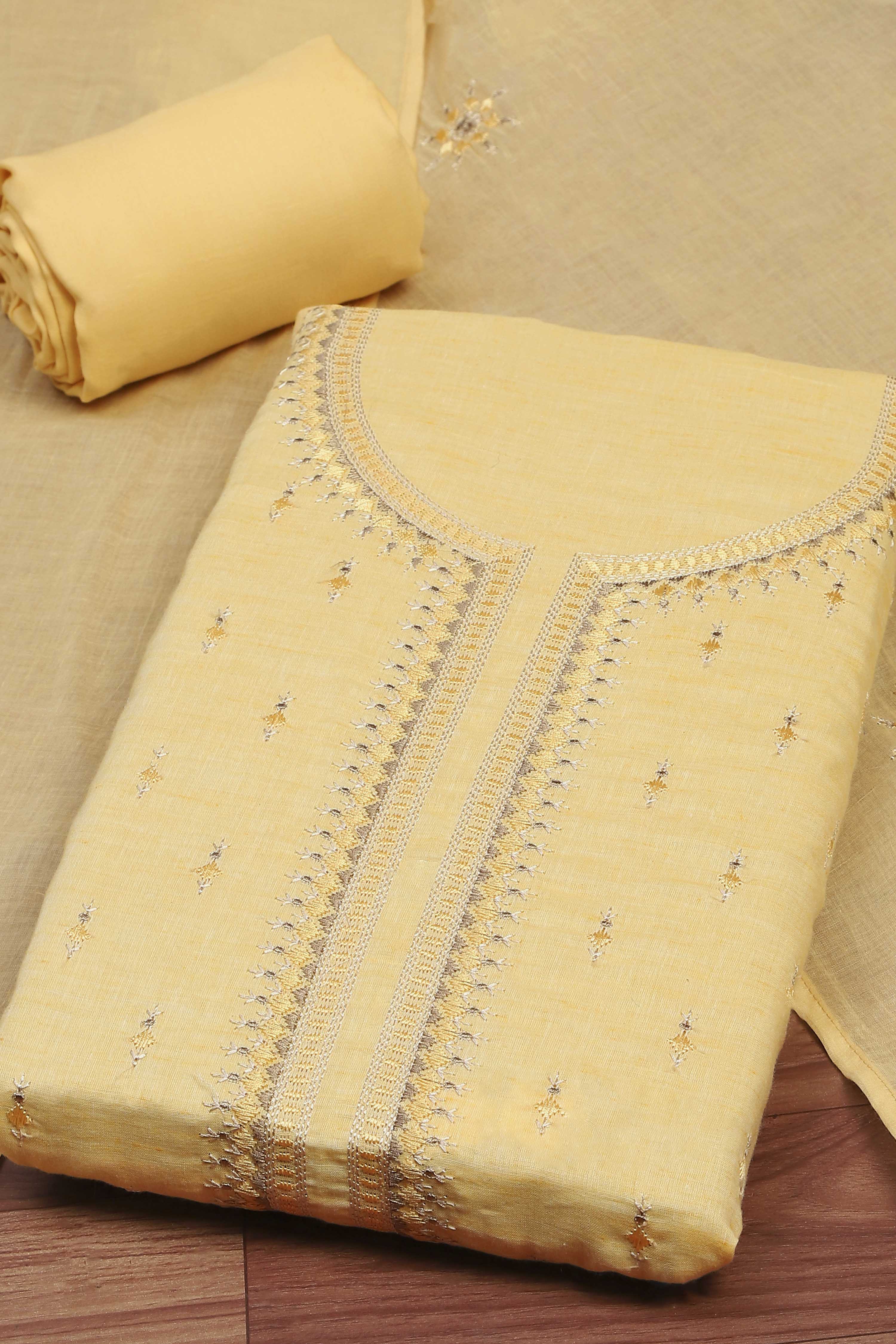 Blue Cotton Unstitched Suit Set image number 1
