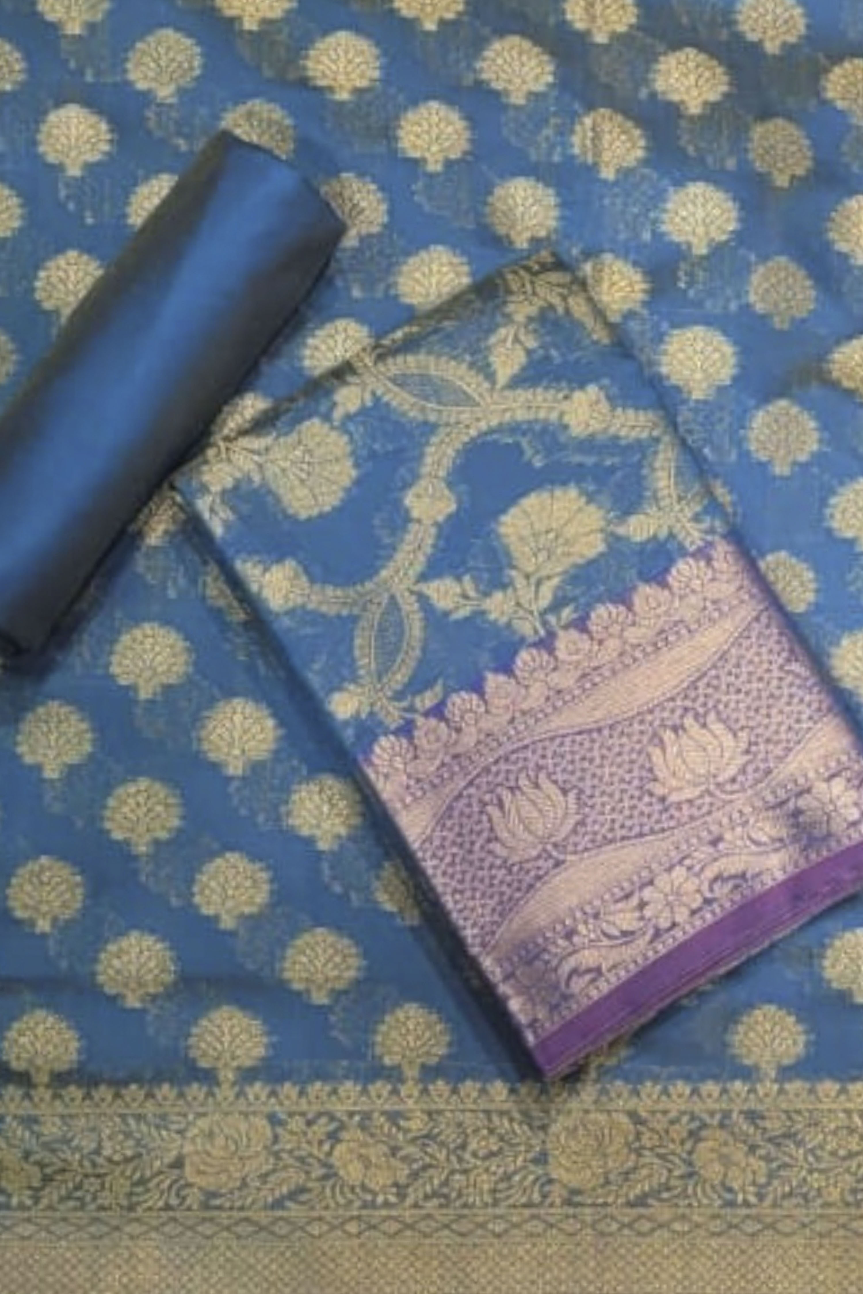 Green Chanderi Silk Printed Unstitched Suit Set image number 0