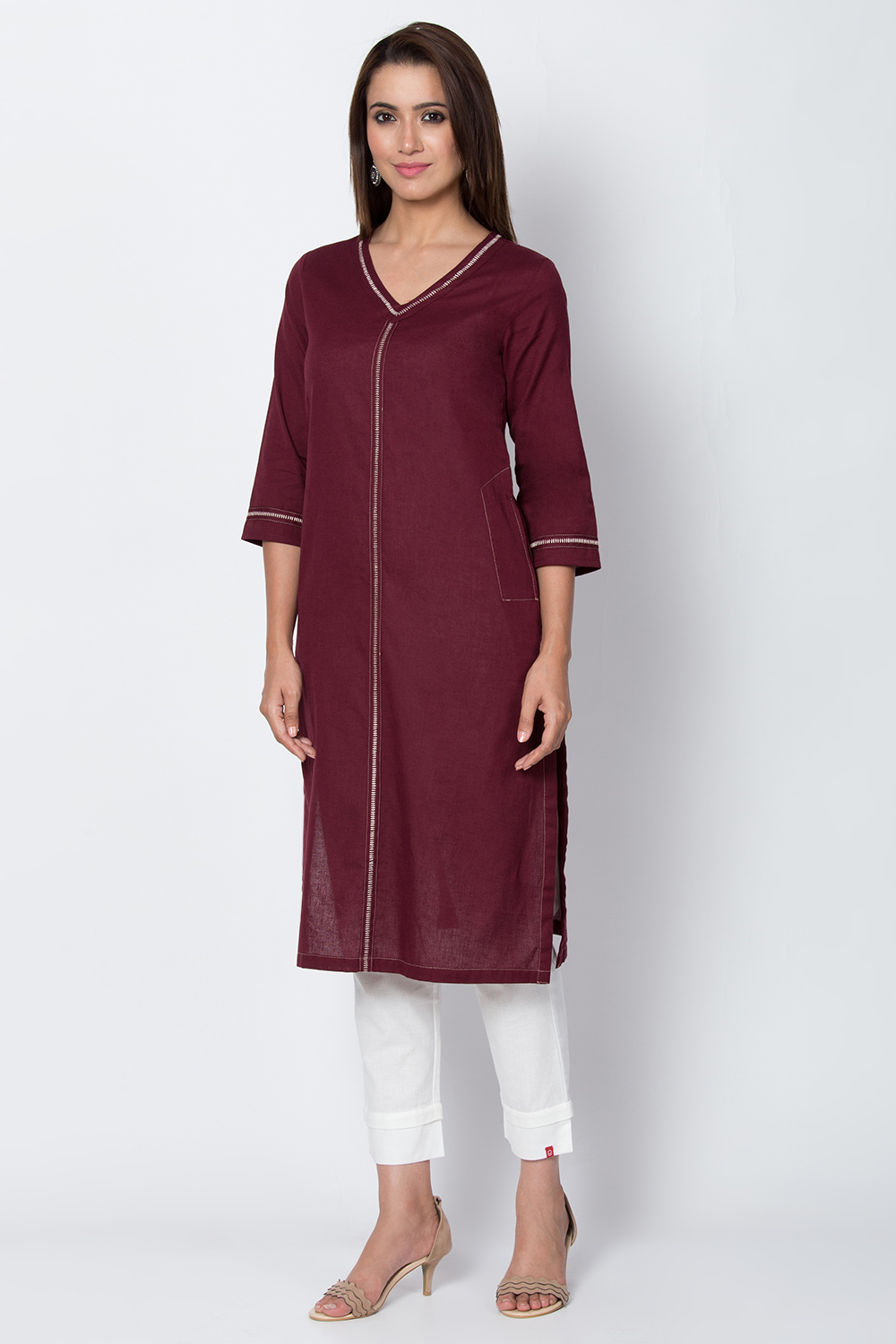 Indigo Cotton Flax Straight Solid Kurta image number 0