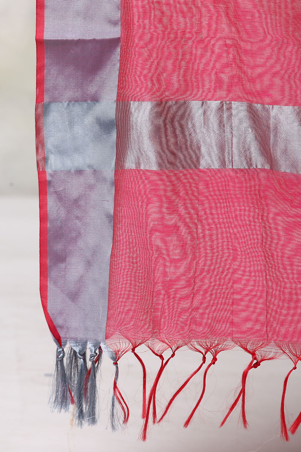 Pink And Grey Art Silk Yarndyed Dupatta image number 1