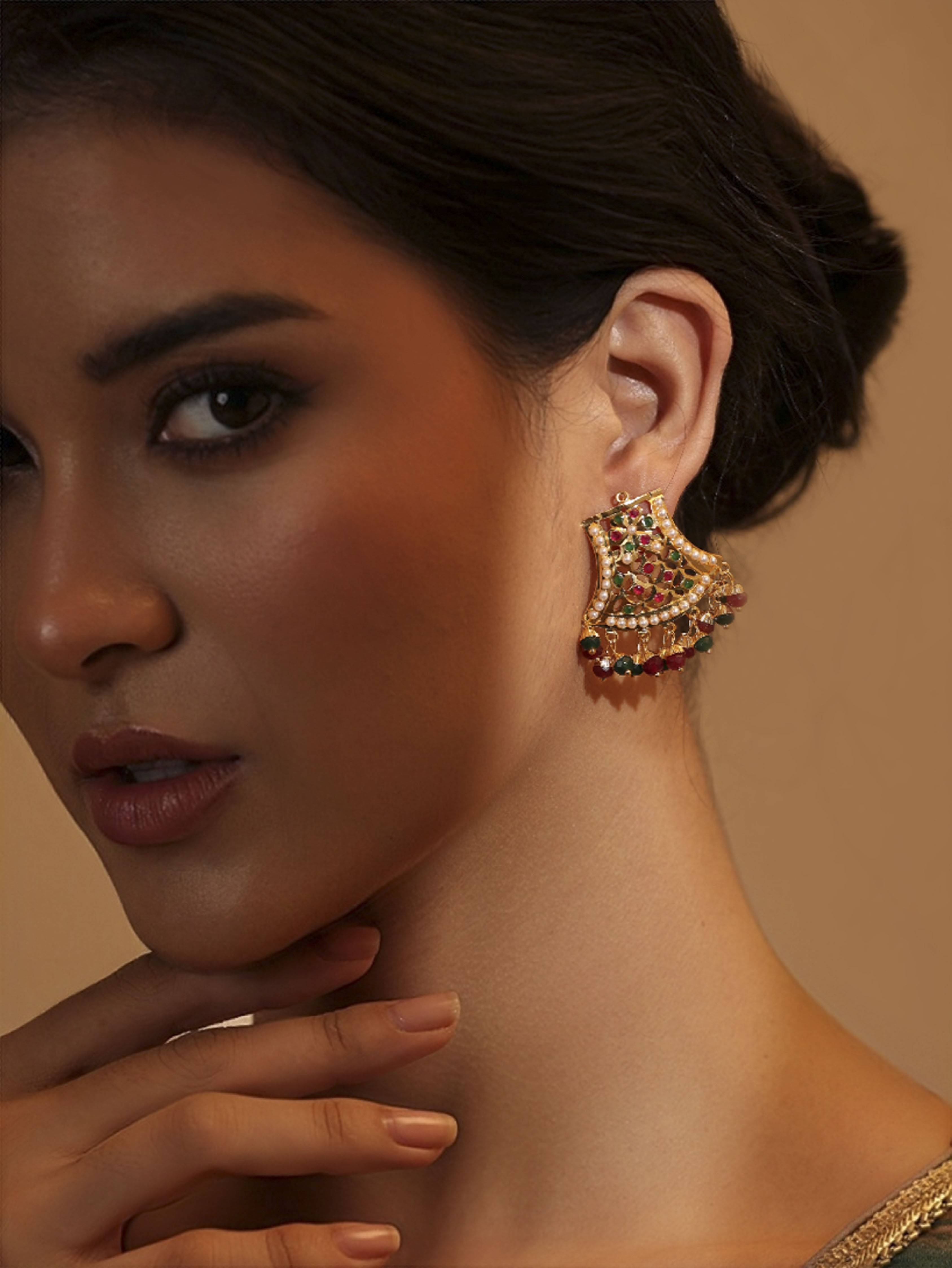 Red & Green Gold Plated Brass Drop & Dangler Earrings image number 1