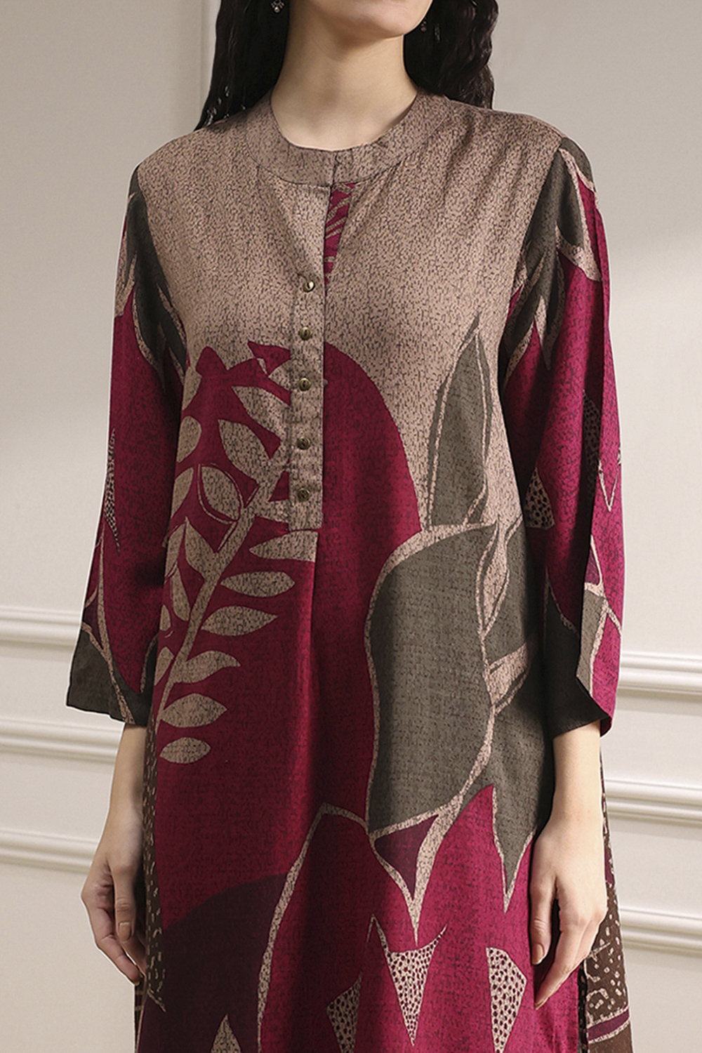Berry Printed Straight Kurta Set image number 1