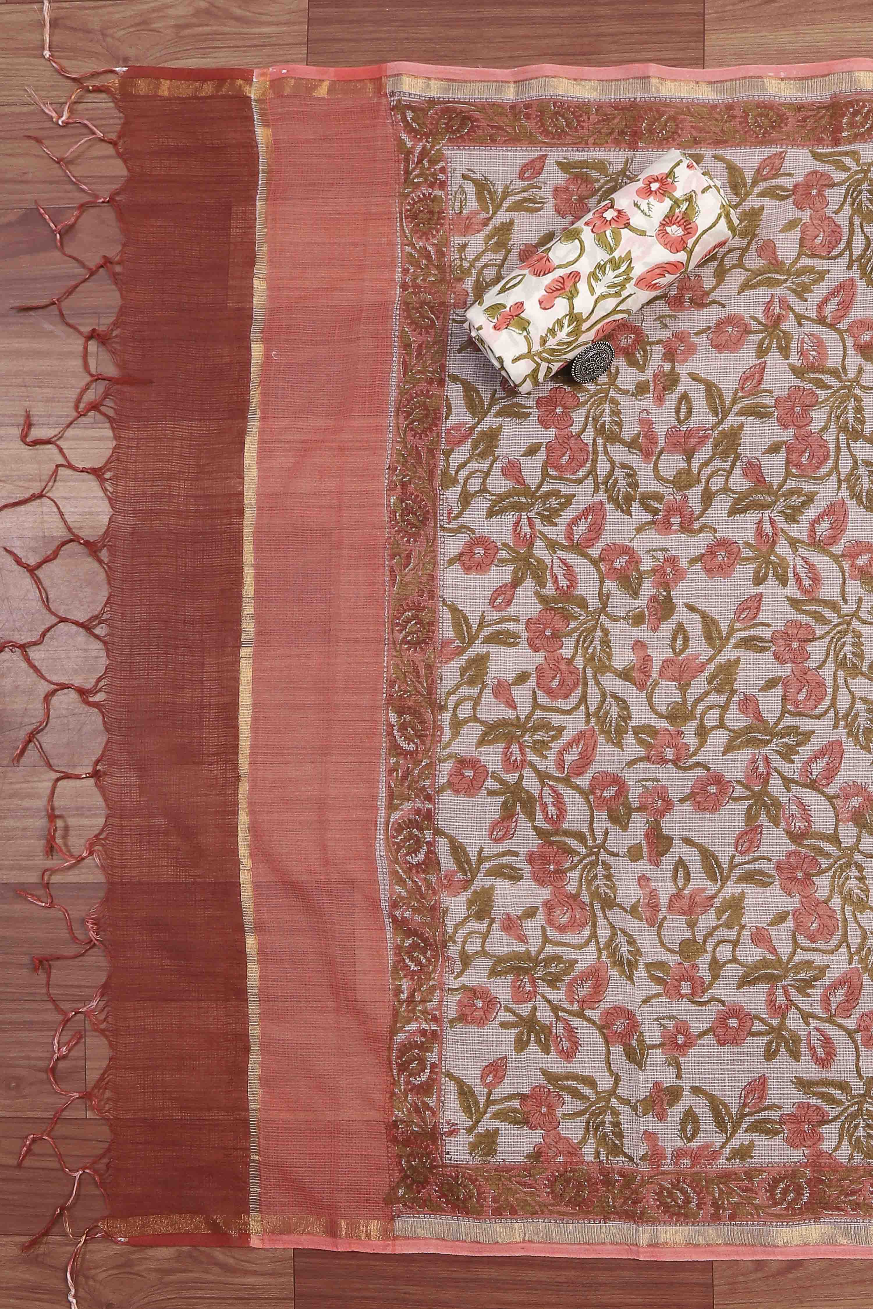 Pink Cotton Printed Embroidered Unstitched Suit Set image number 3