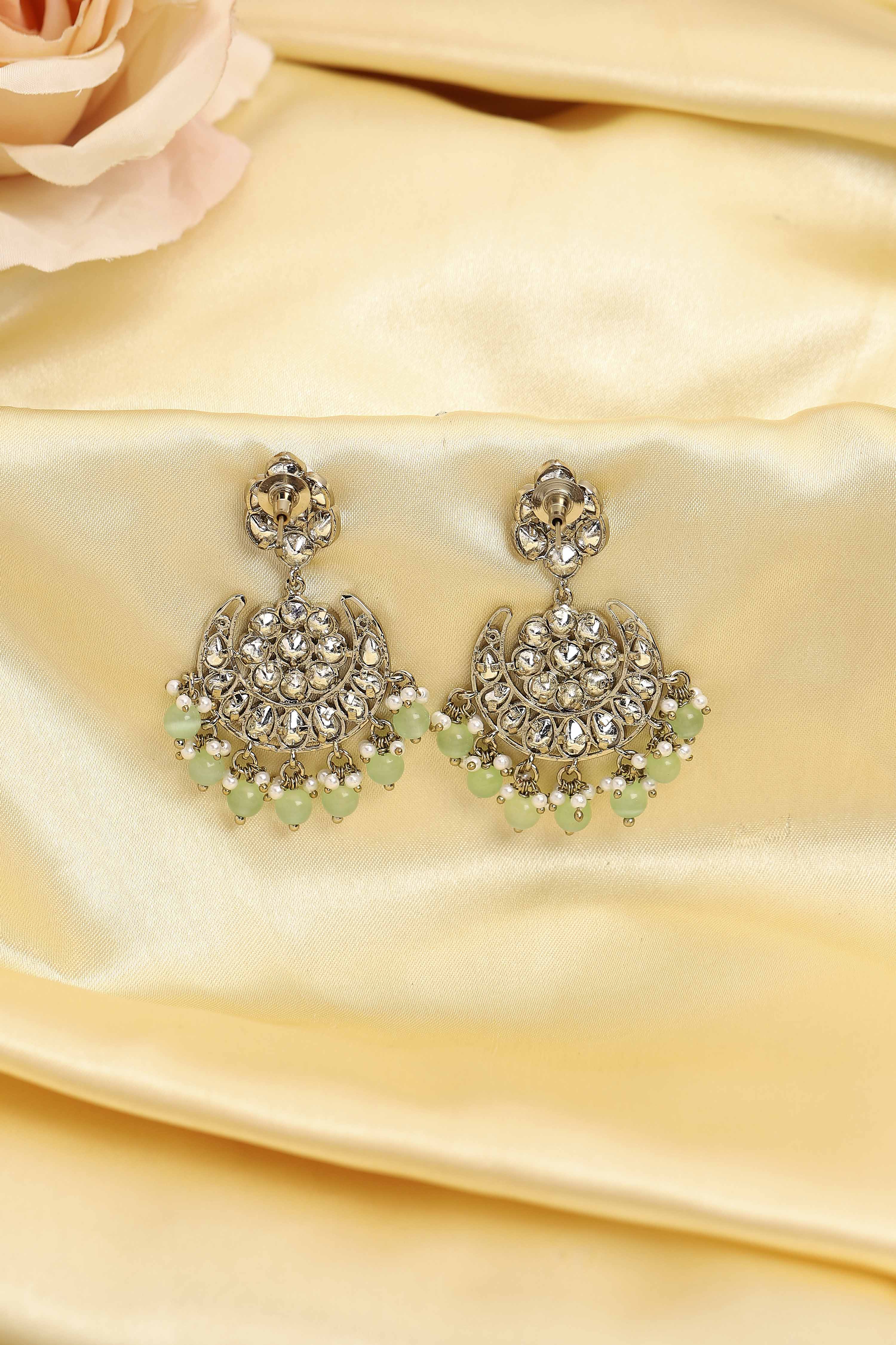 Green Gold Plated Studded Drop Earrings image number 2