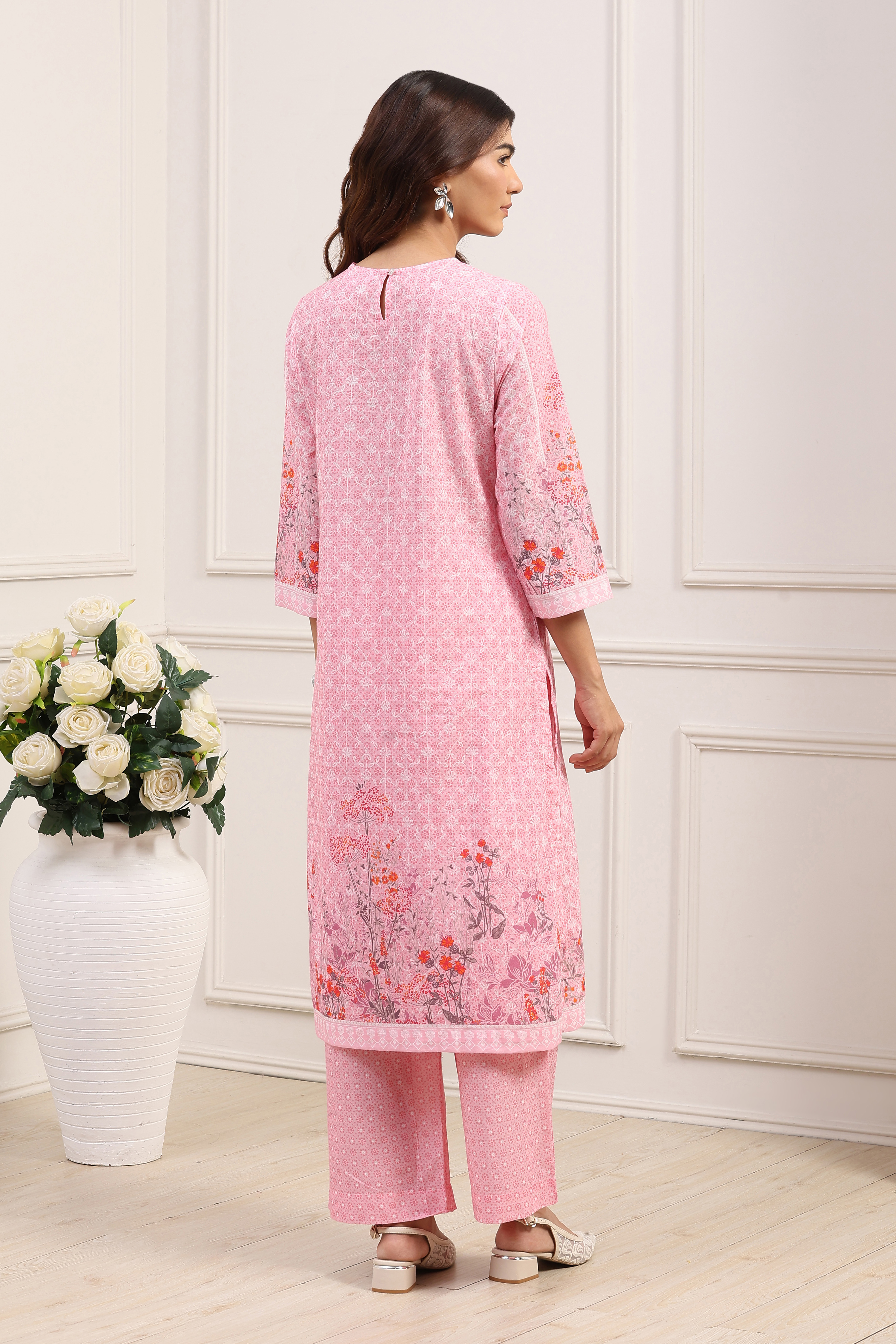 Powder Blue Cotton Straight Kurta Palazzo Suit Set image number 4