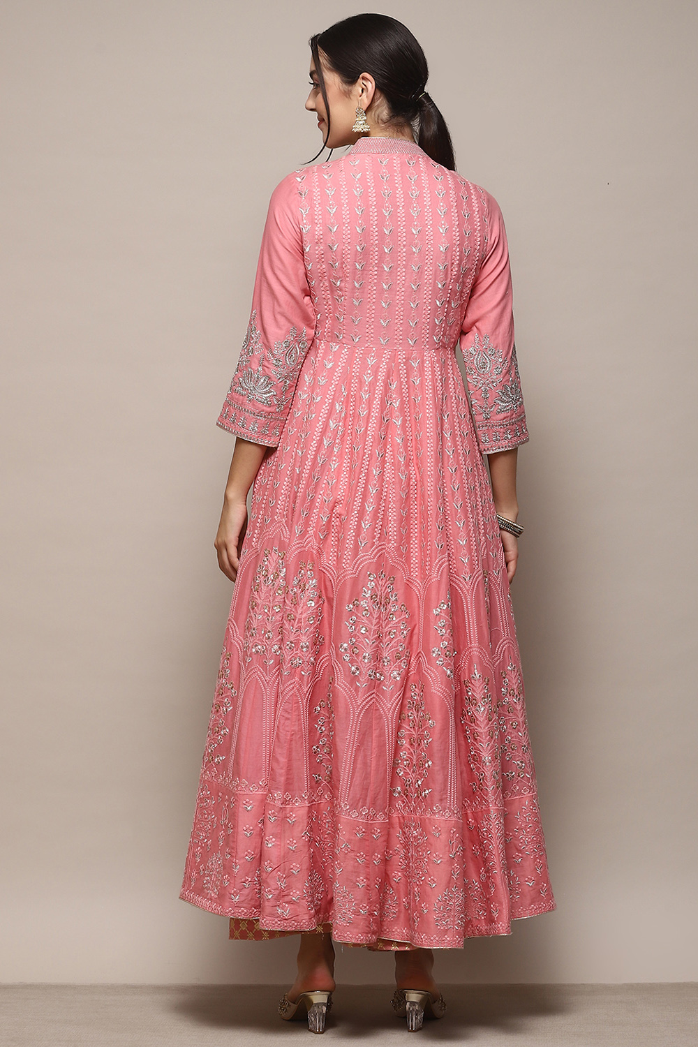 Aqua Blue Cotton Anarkali Kurta Lehenga Set image number 5