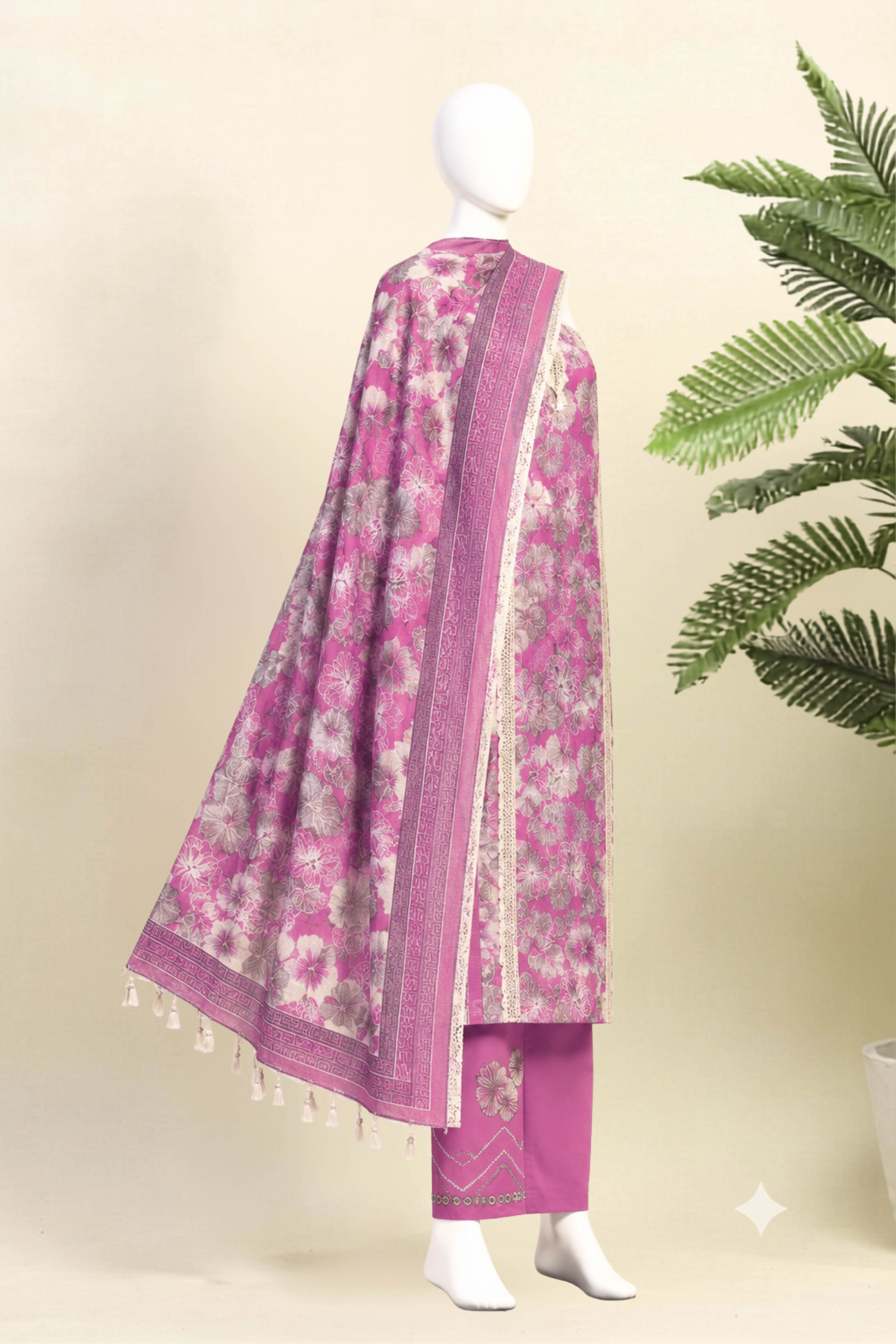 Grey Cotton Printed Unstitched Suit Set image number 5