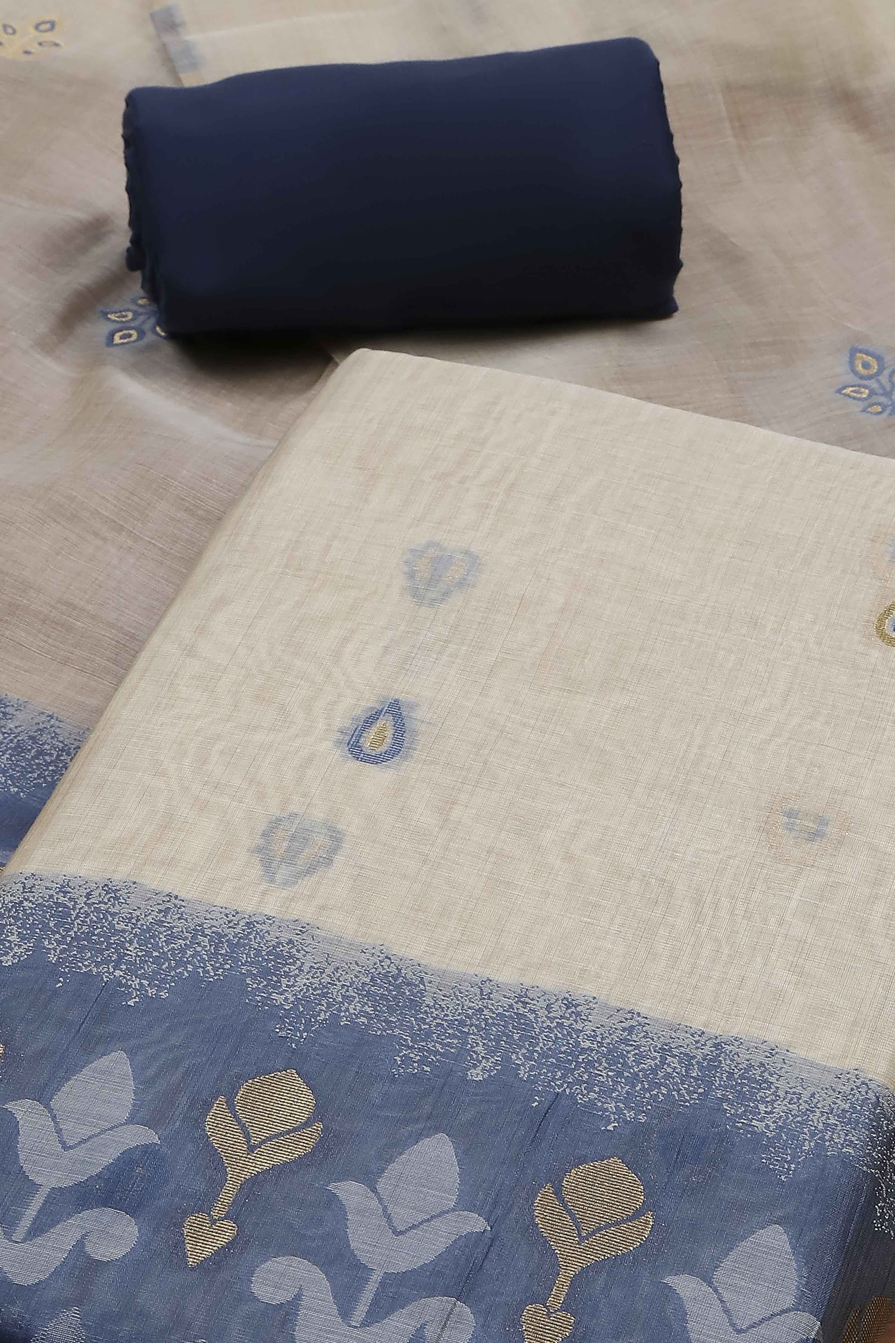 Blue Cotton Jamdani Unstitched Suit Set image number 1