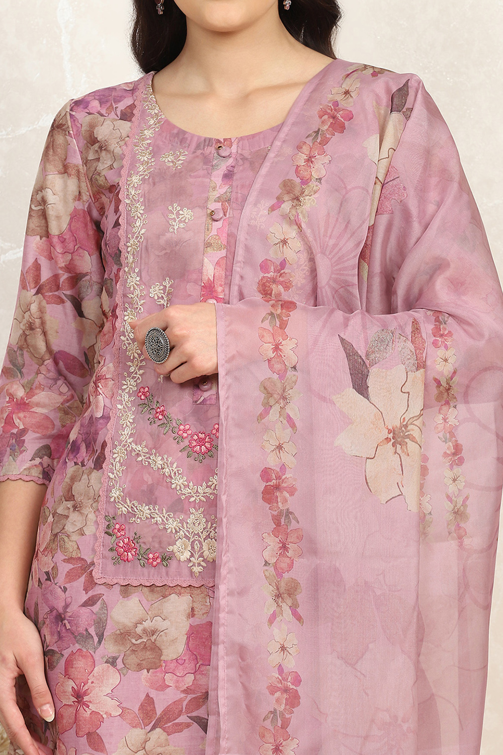 Purple Muslin Unstitched Suit Set image number 2