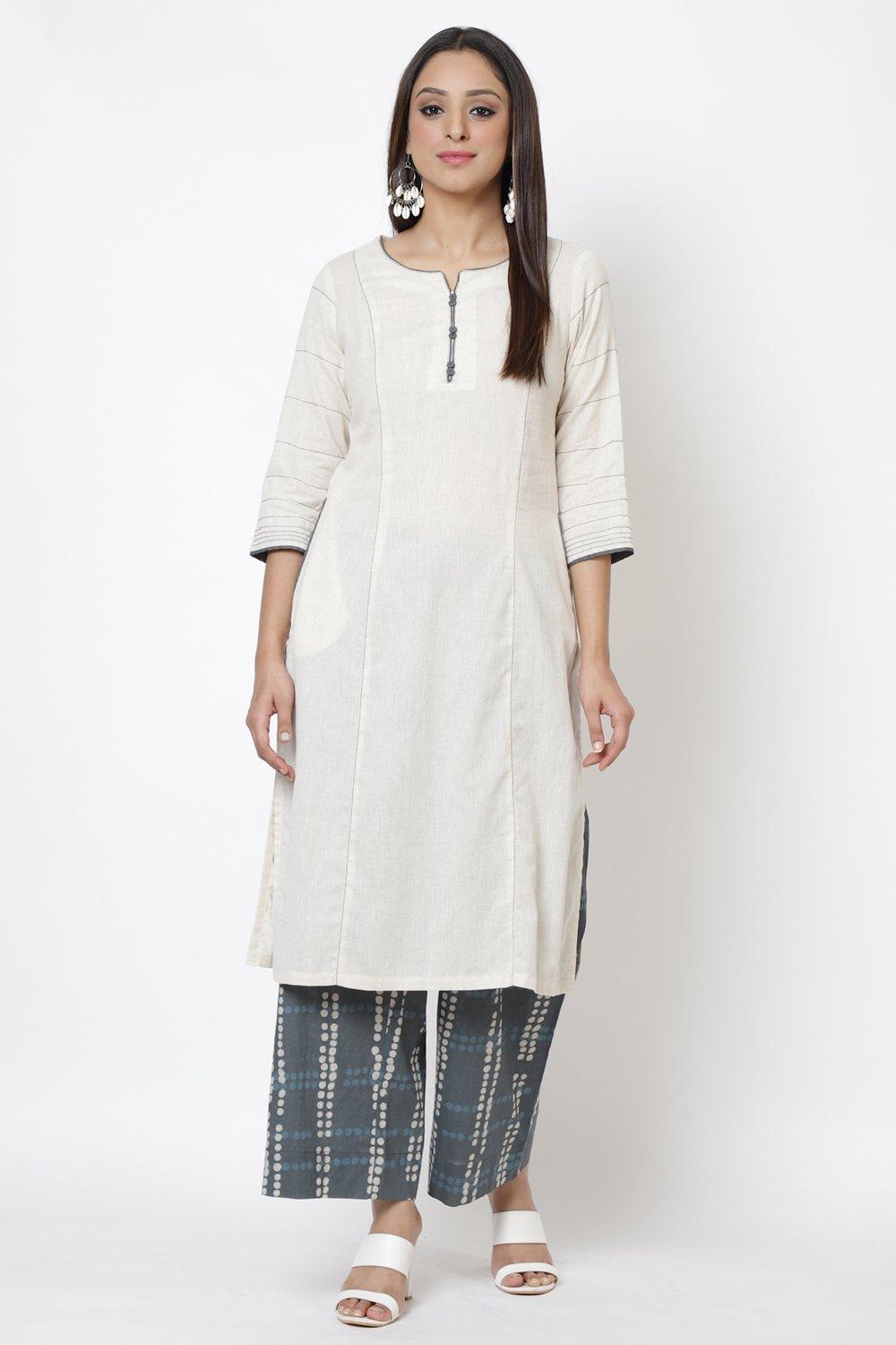 Off White Relaxed Kurta Palazzo Suit Set image number 2