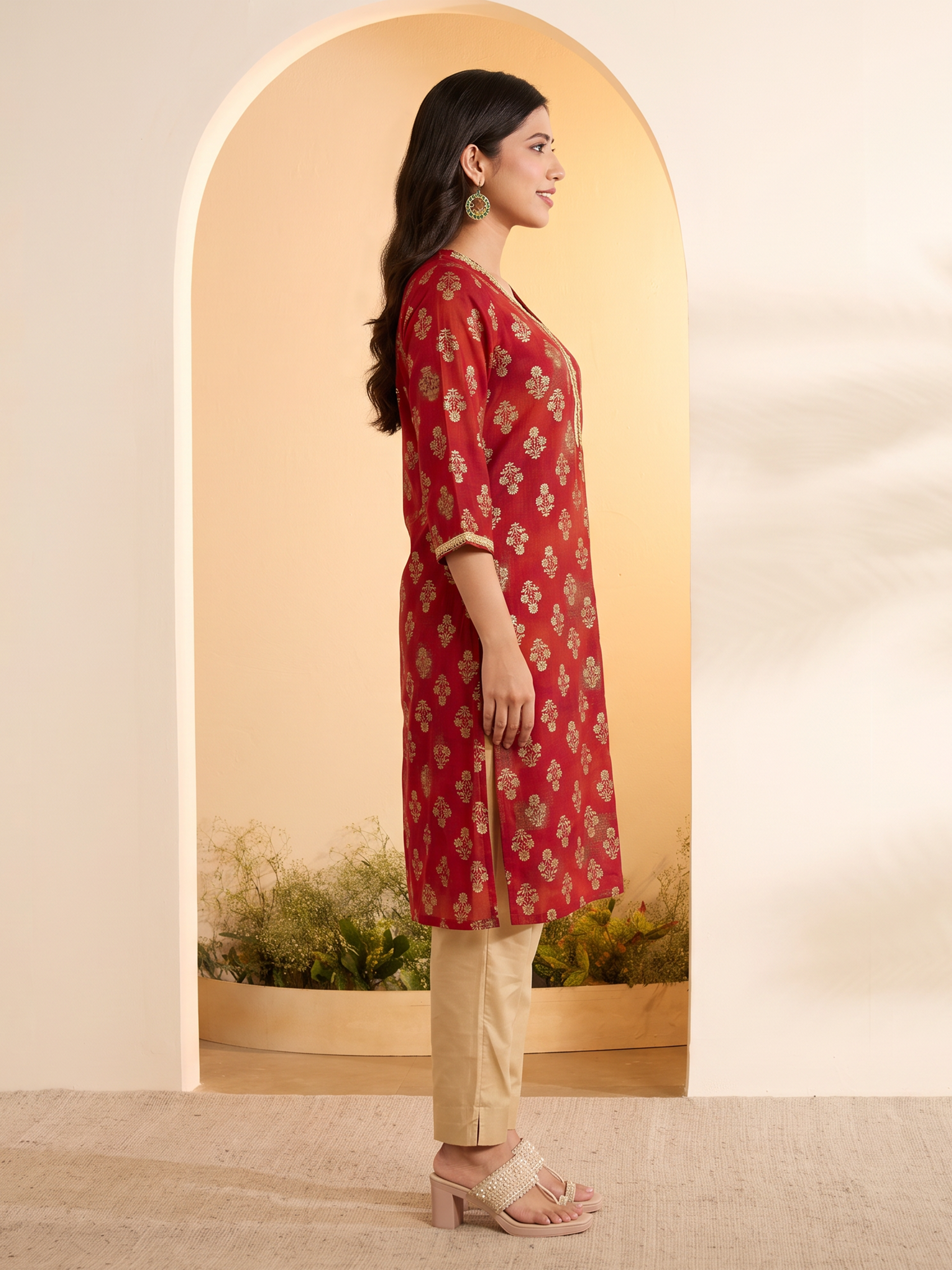 Navy Poly Viscose Straight Kurta image number 5