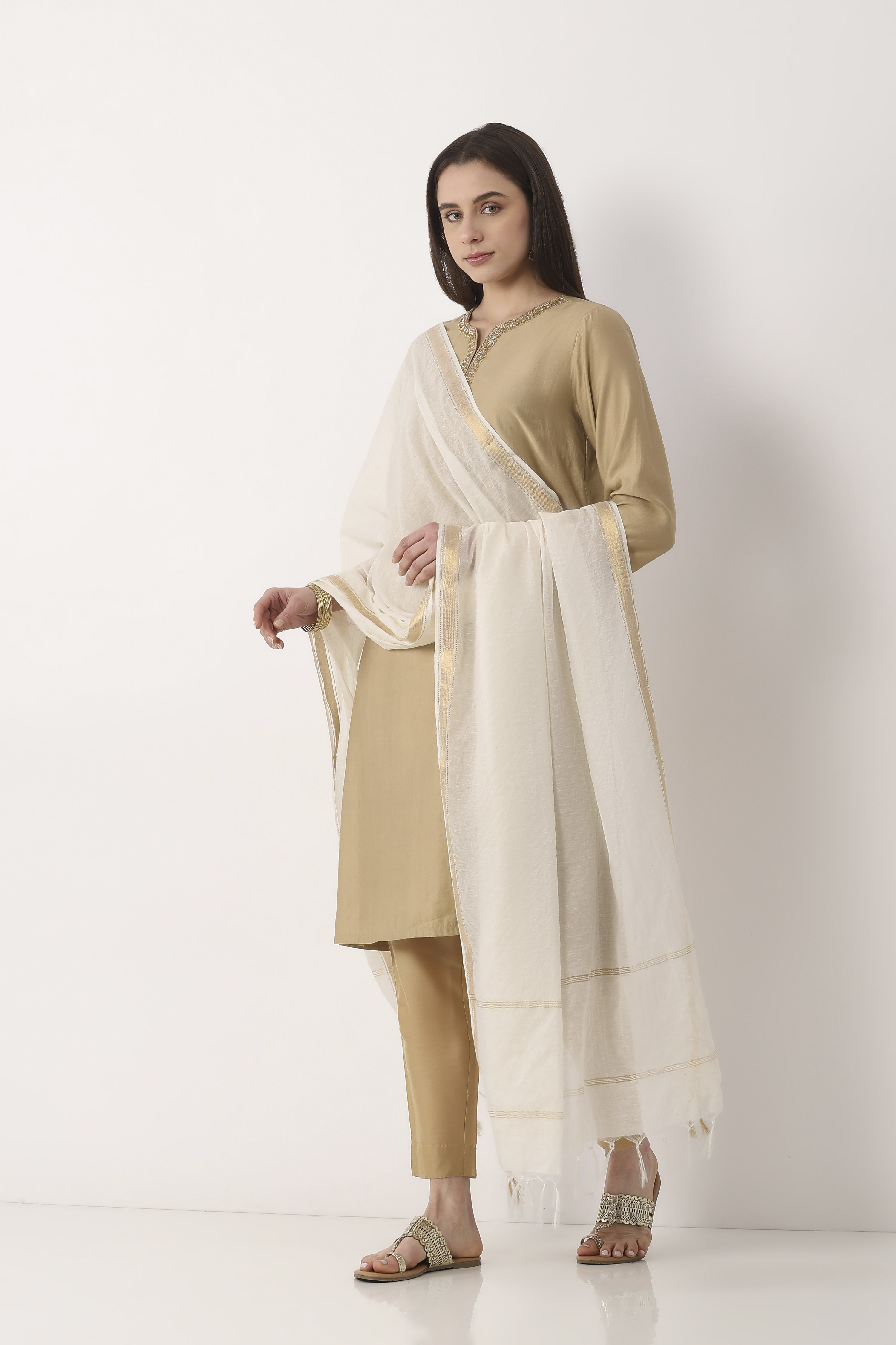 Off White Nylon Cotton Dupatta image number 2