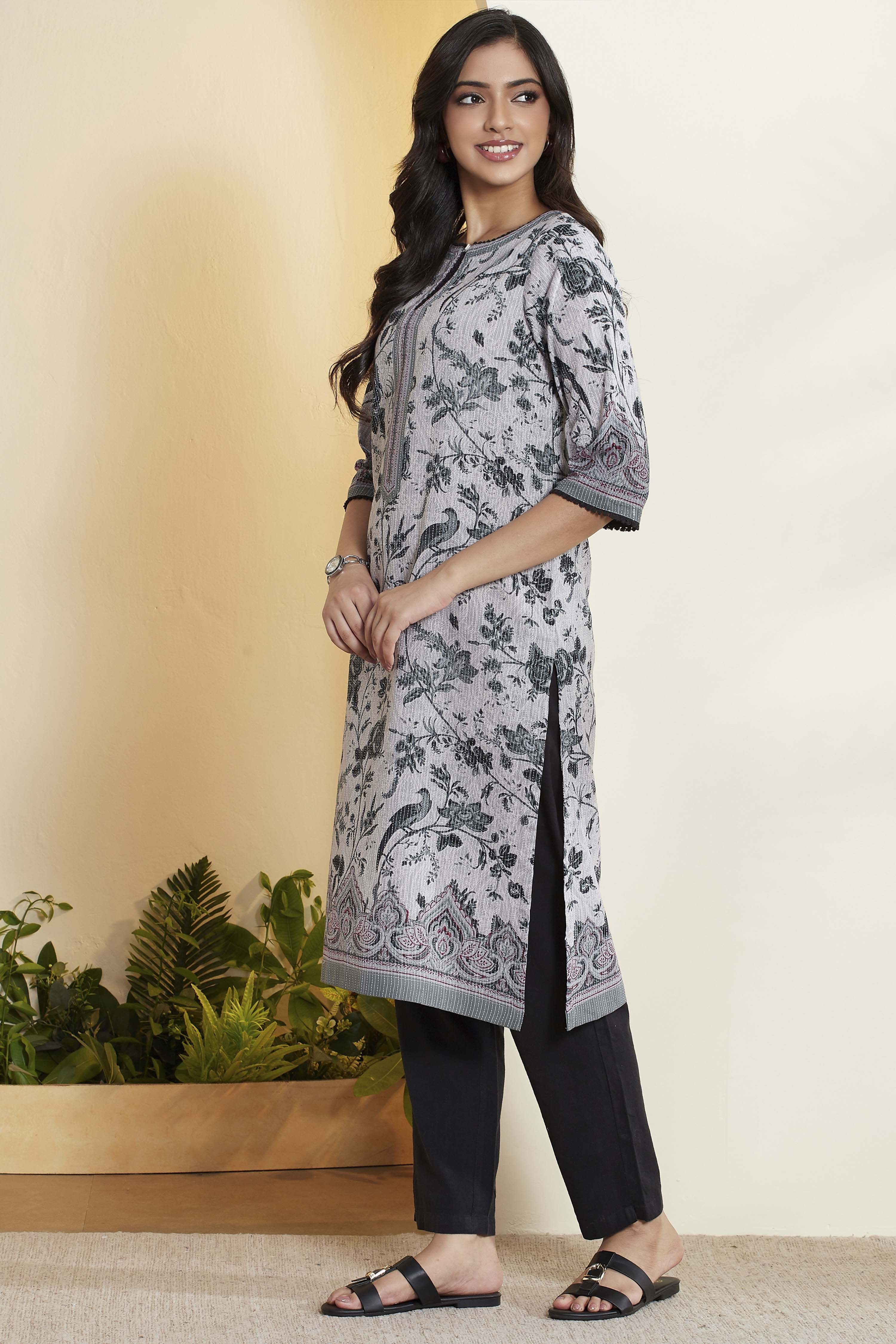 Berry Cotton Straight Kurta image number 3