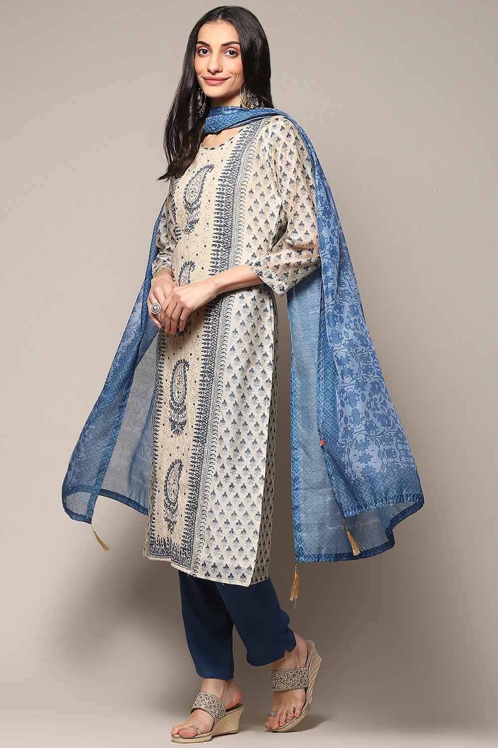 Beige Pink Chanderi Unstitched Suit set image number 5