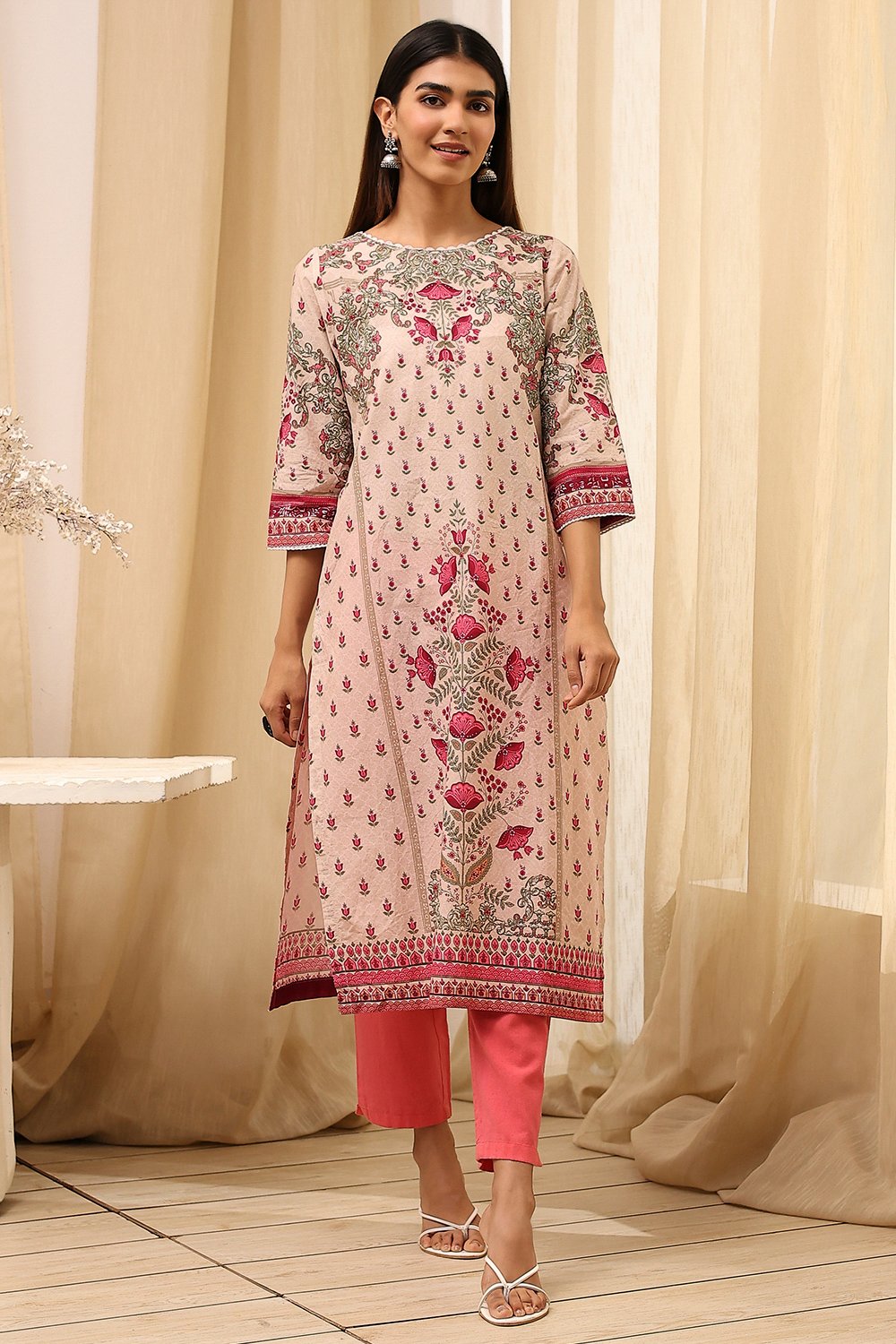 Yellow Cotton Straight Printed Kurta image number 5