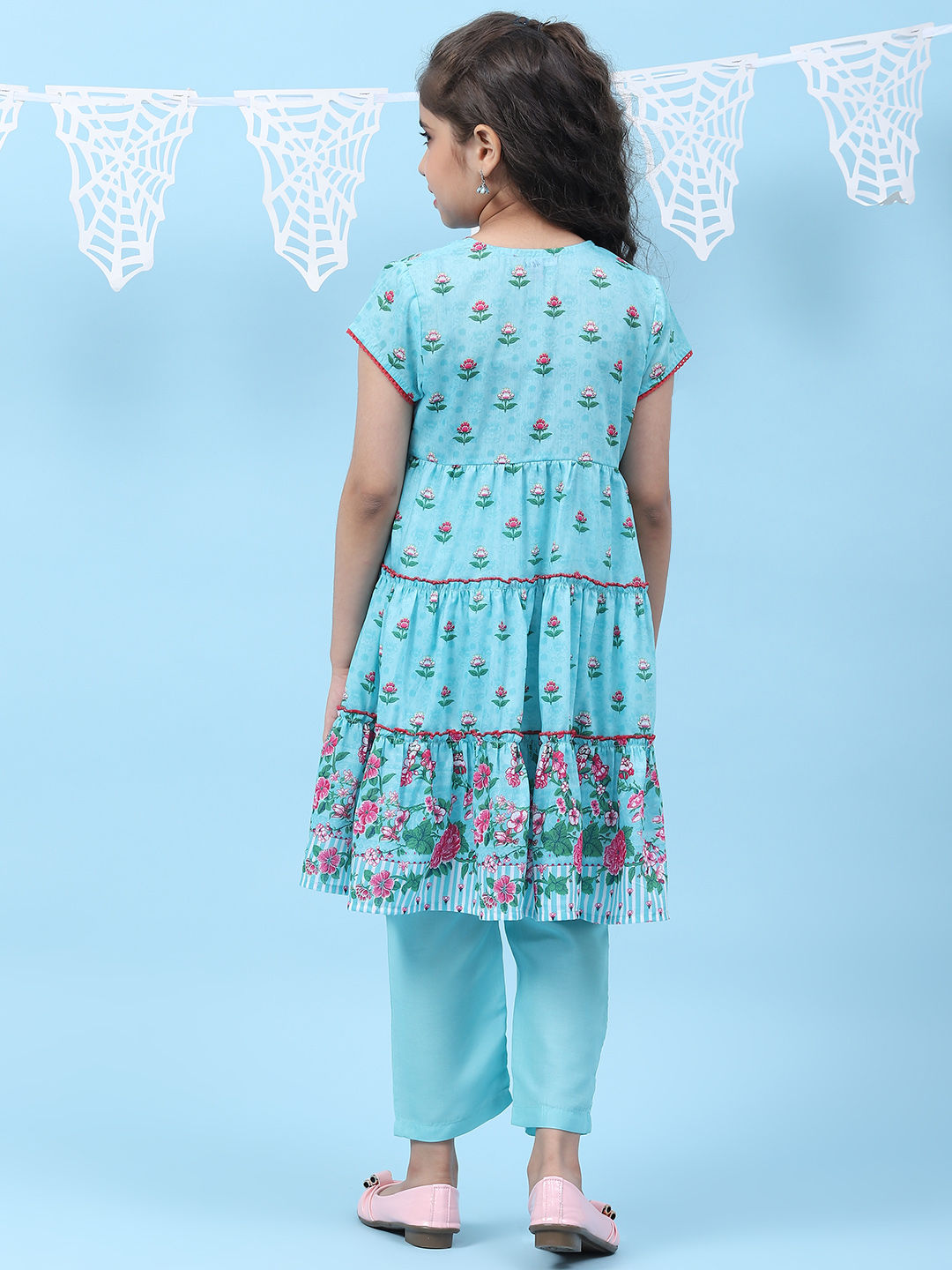 Turquoise Art Silk Straight Printed Kurta image number 4
