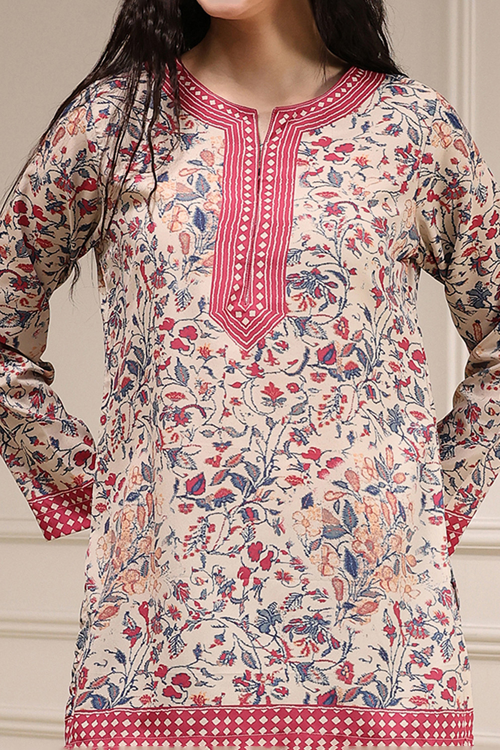 Beige Polyester Straight Printed Top image number 1