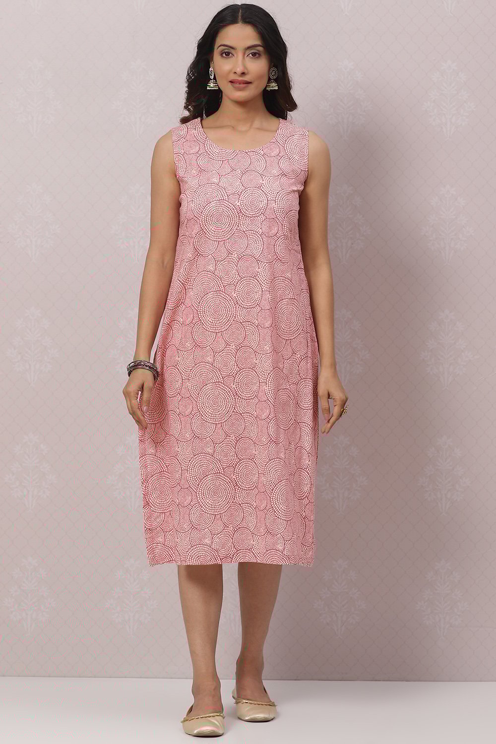 Mustard Cotton Flared Printed Kurta Dress With Shrug image number 1