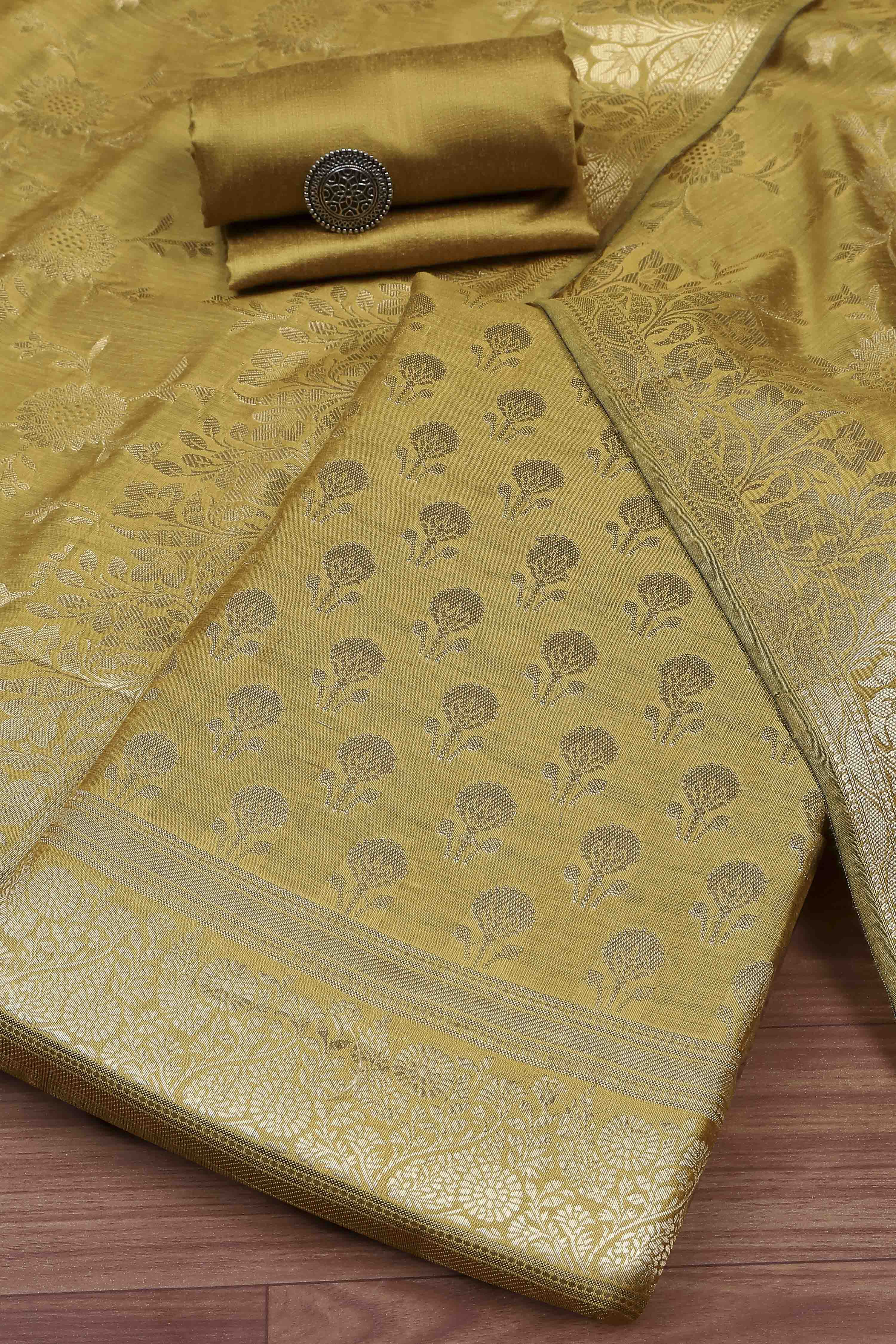 Teal Banarasi Chanderi Banarasi Print Unstitched Suit Set image number 0