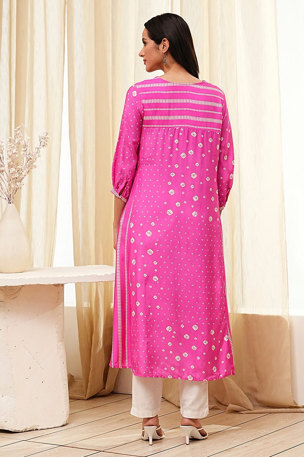 Pink Modal Blend A-Line Printed Kurta image number 3
