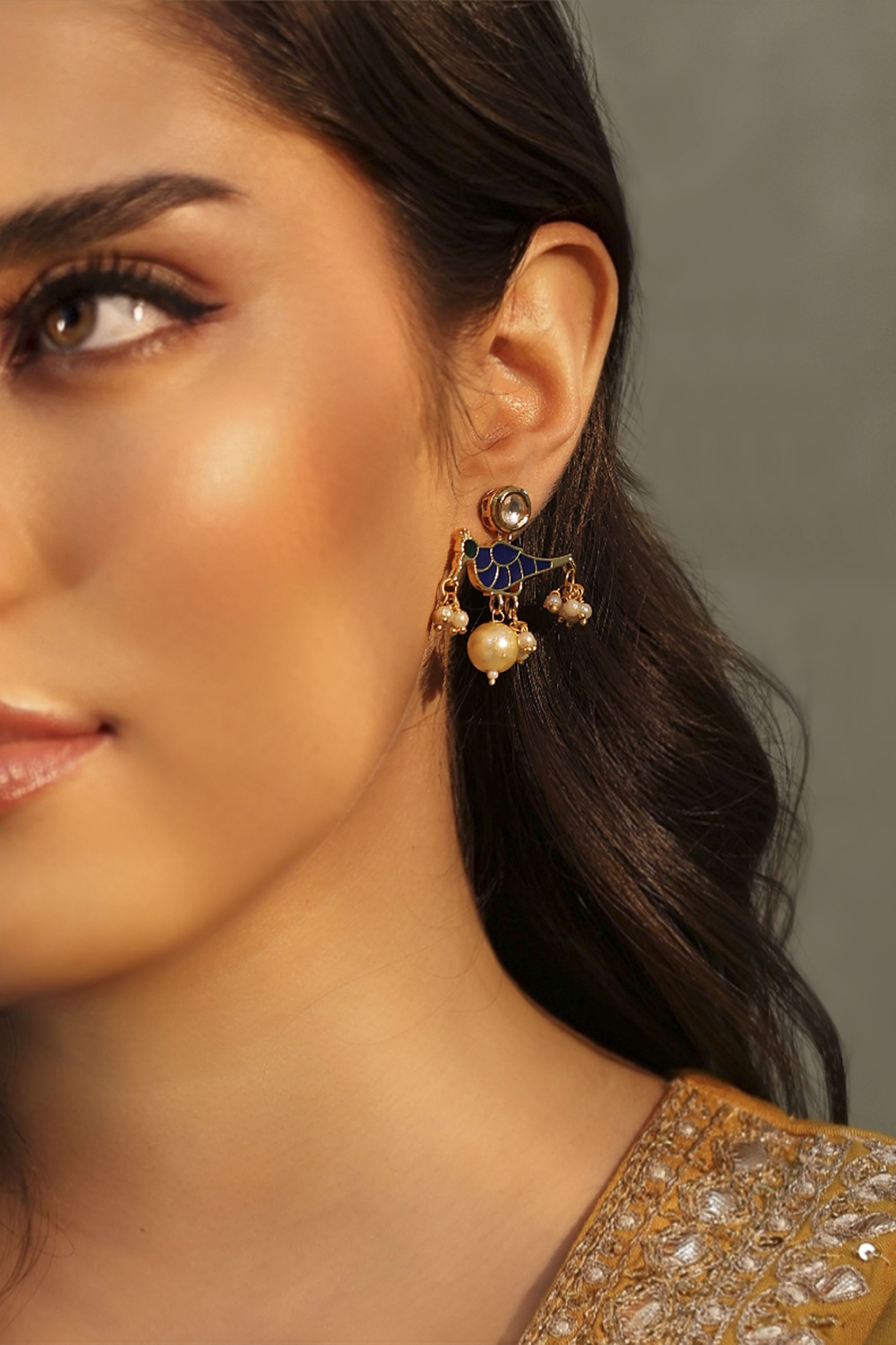 Blue Stone Embellished Earrings image number 1