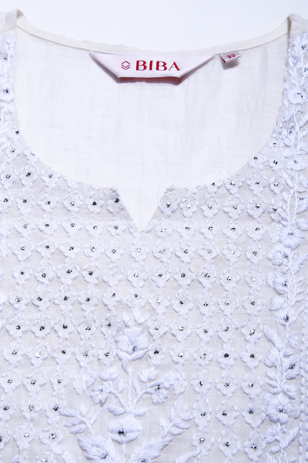 Off White Art Silk Cotton Chikankari Embroidered Kurta image number 1