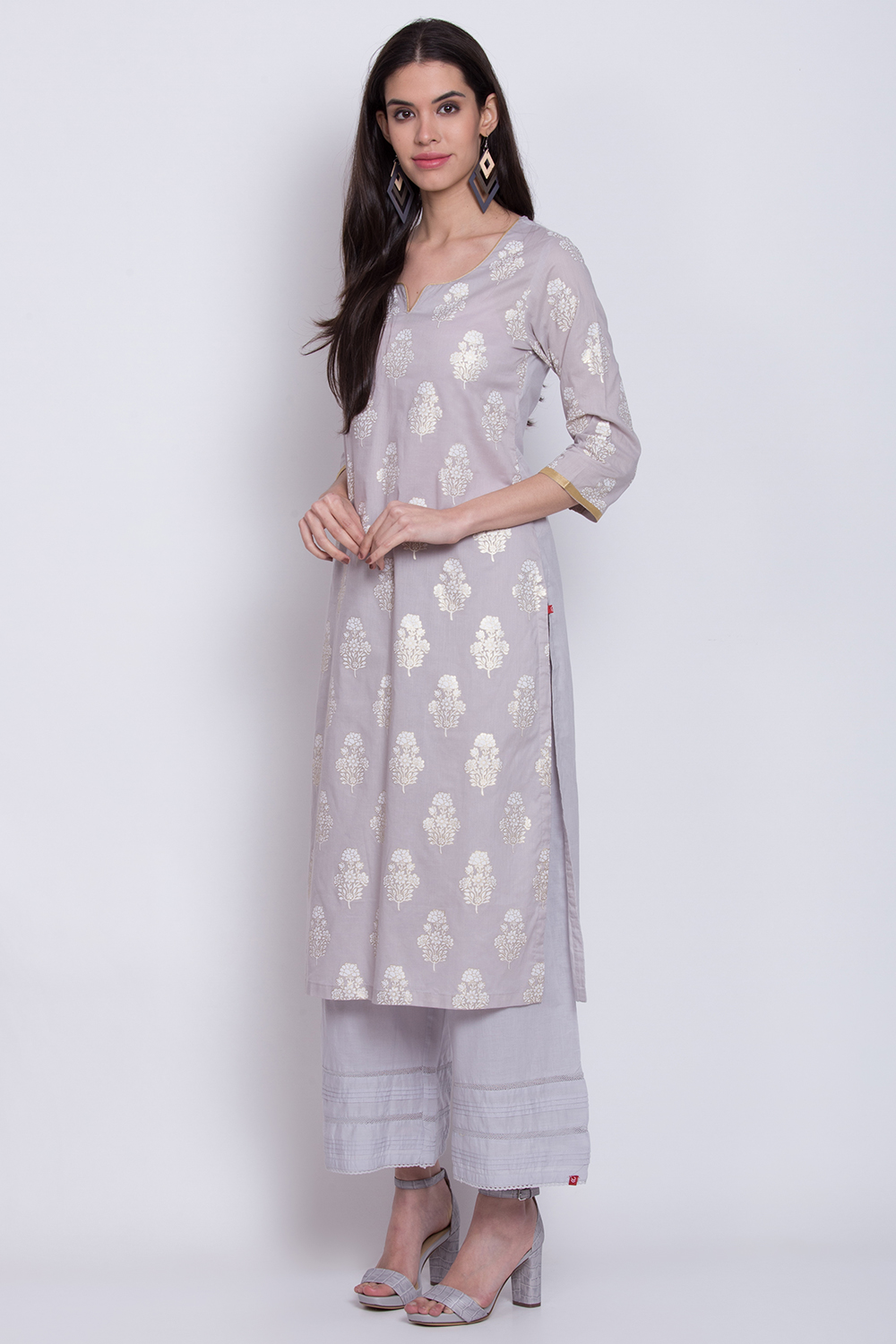 Lime Yellow Cotton Straight Printed Kurta image number 2