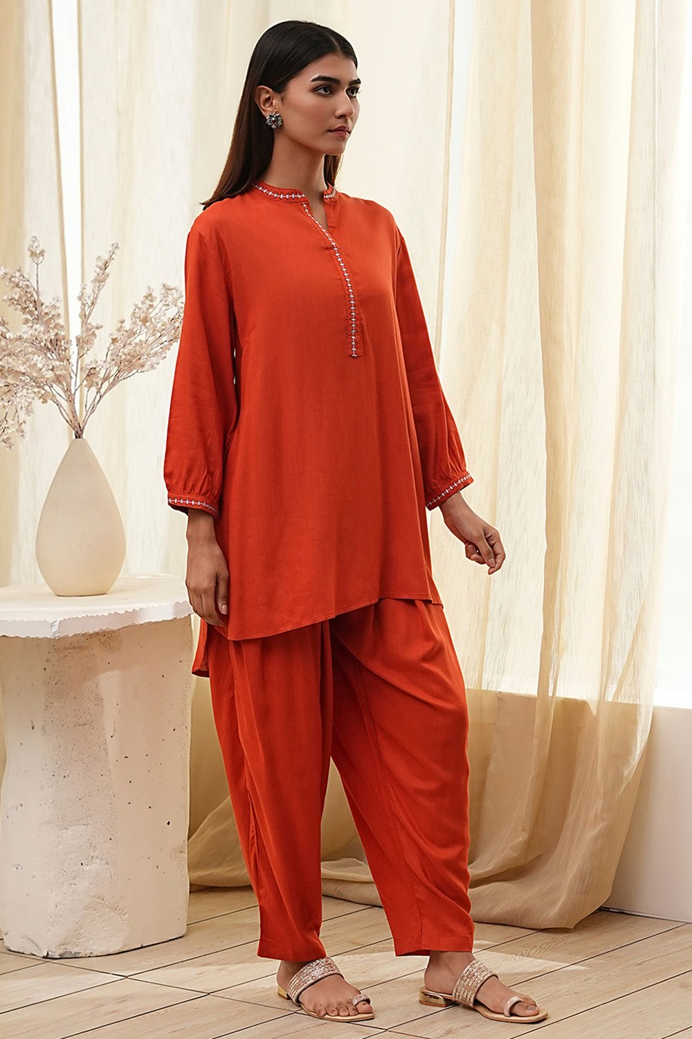 Burnt Orange Straight Solid Co-ord Set image number 5