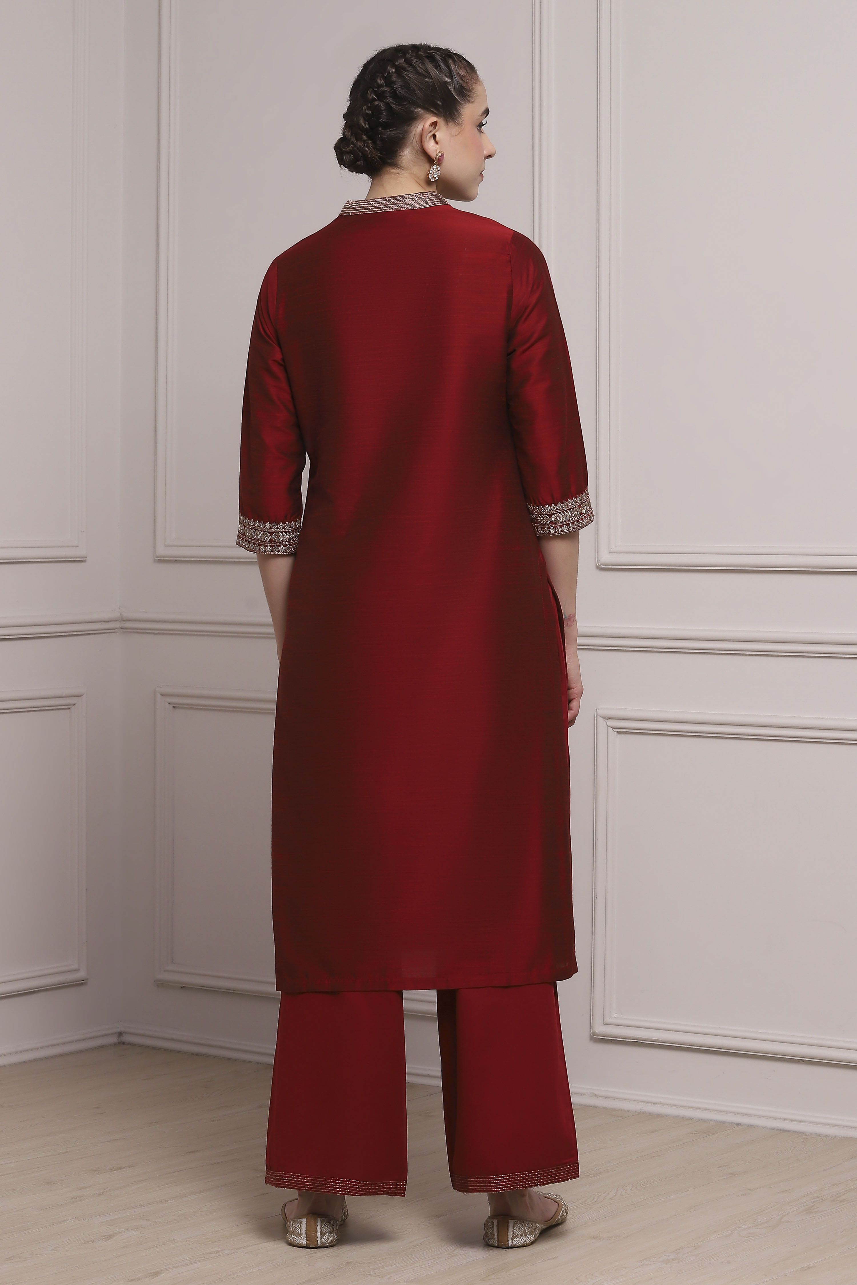 Blue Polyester Blend Straight Solid Suit Set image number 4