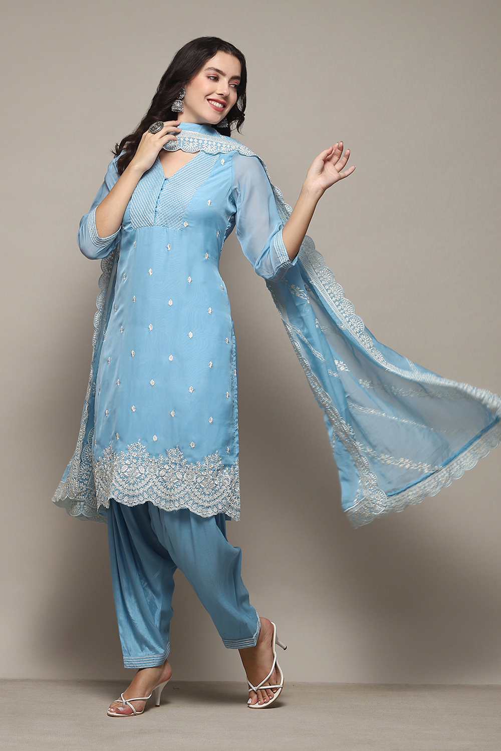 Light Pink Polyester Straight Embroidered Kurta Salwar Suit Set image number 7