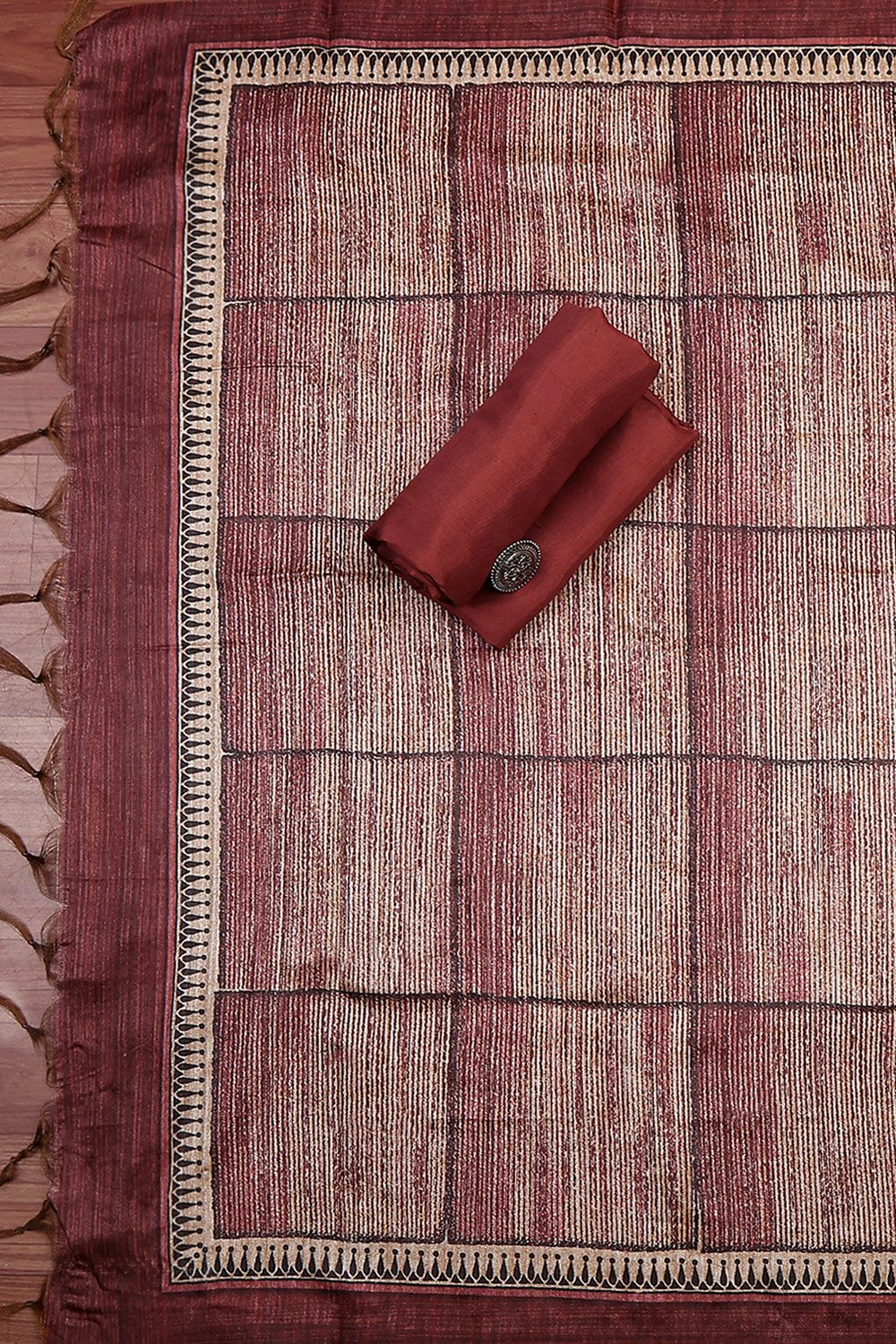 Wine Silk Blend Printed Embroidered Unstitched Suit Set image number 3